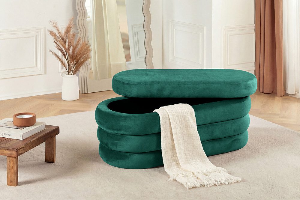 riess-ambiente Sitzbank VOGUE 85cm grün - Samt, mit Stauraum, montiert, gepolstert, kompakt (Einzelartikel, 1-St), stilvolle Polsterbank - ideal für glamouröse  – Bild 4 von 5