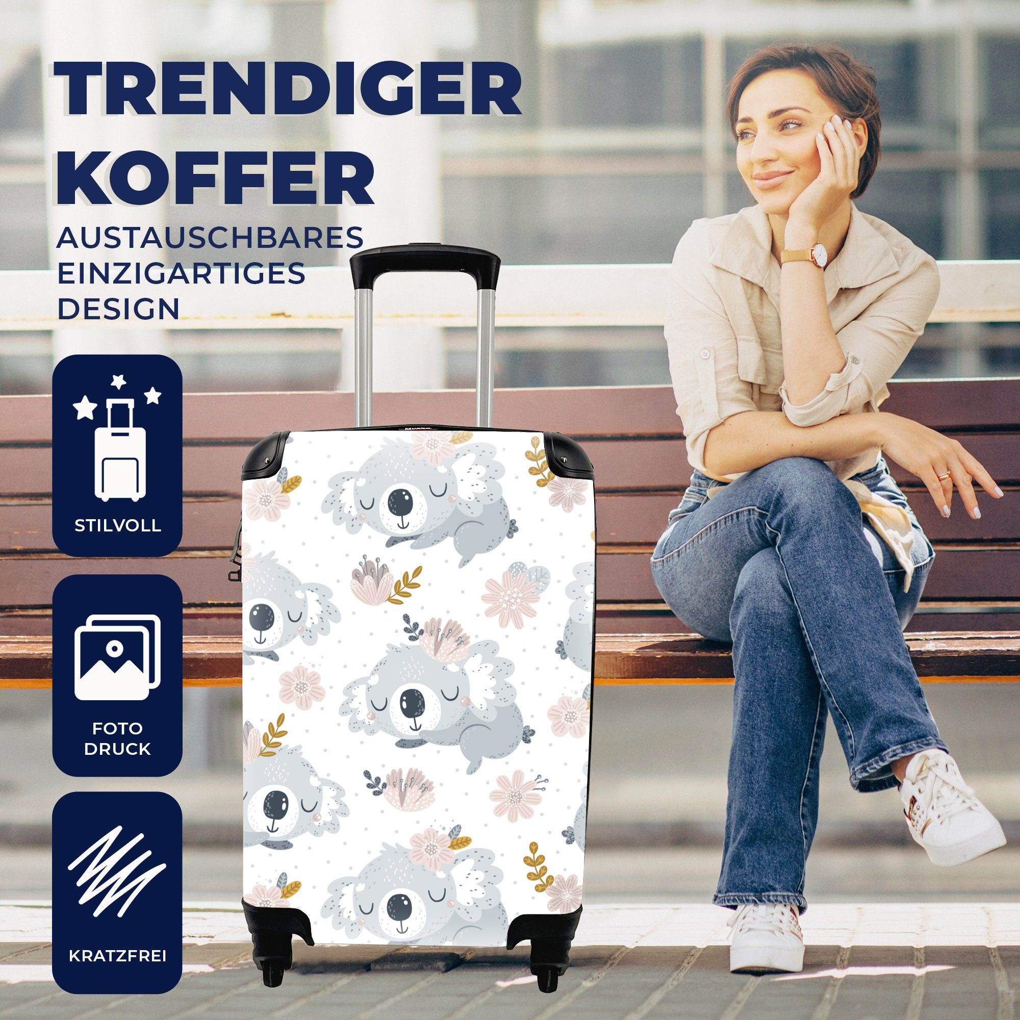 Design Handgepäck mit für Ferien, Reisekoffer Tiere, Trolley, - Handgepäckkoffer MuchoWow Blumen - Reisetasche Rollen, 4 rollen,