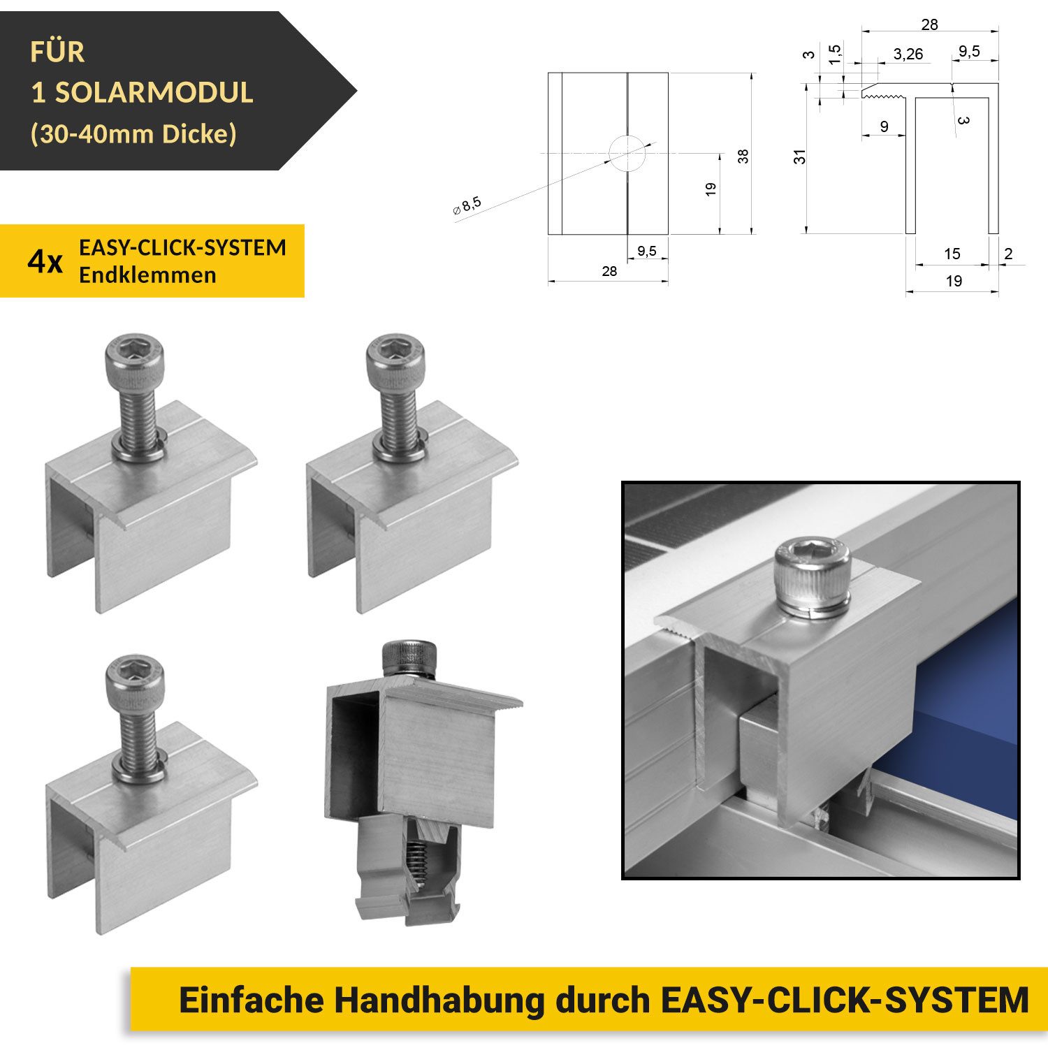 avoltik Solarmodul-Halterung Solar Halterung Montageset Schiene 400mm Flachach für 1-4 Solarmodule, (Solar Halterung Flachdach Montageset mit 400mm Montageschie – Bild 4 von 5