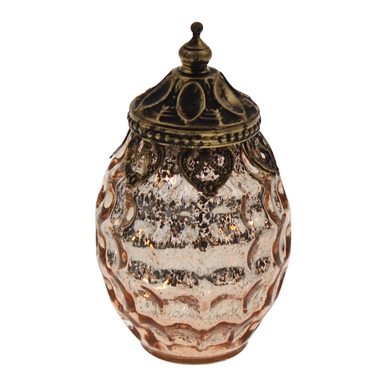 Werner Voß Kerzenhalter Windlicht Glas Roségold antik Messing Farbe Metallornamenten 8x15cm