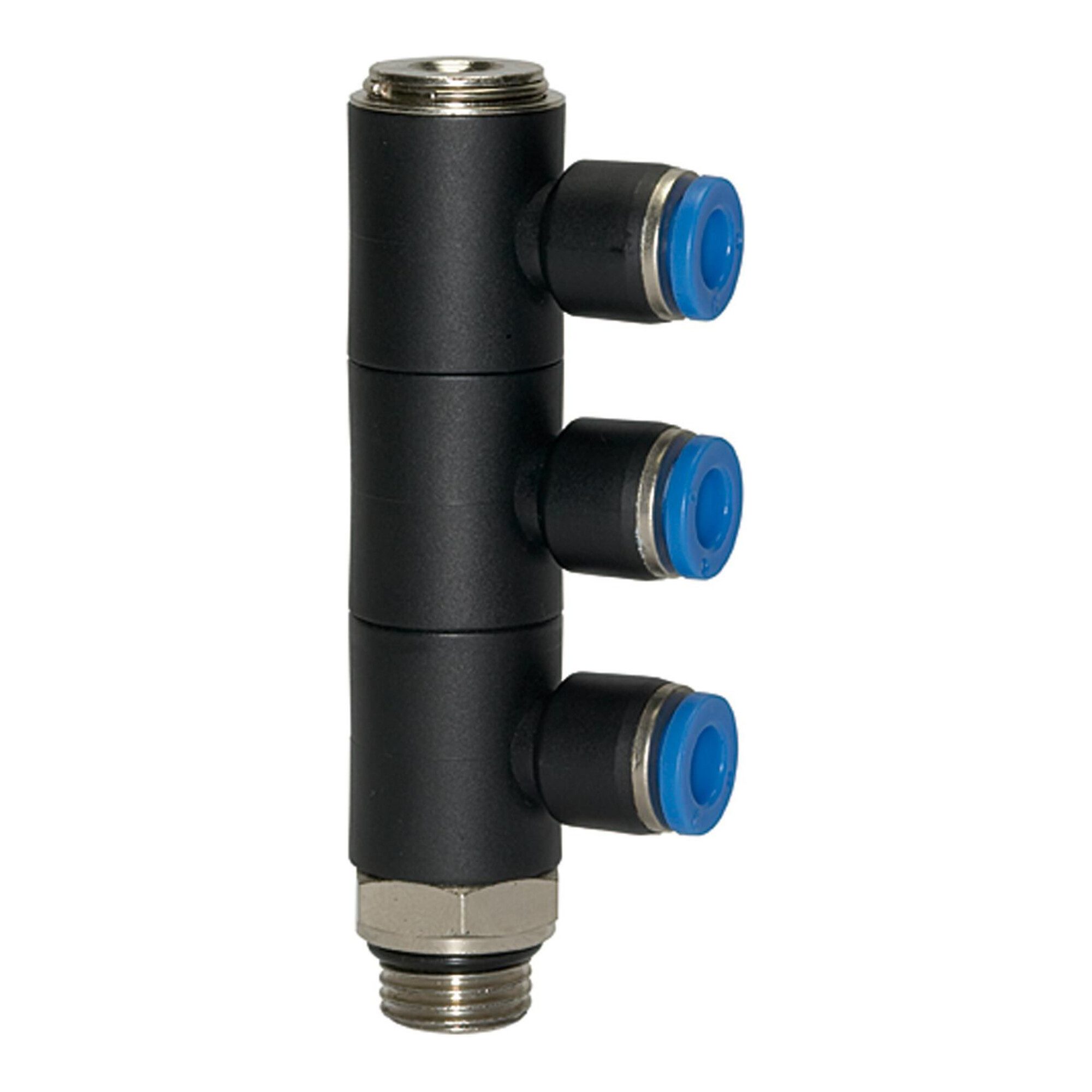 RIEGLER Steckfitting Riegler L-Mehrfachverteiler »Blaue Serie «, 3-fach, drehbar, G 3/8 a.