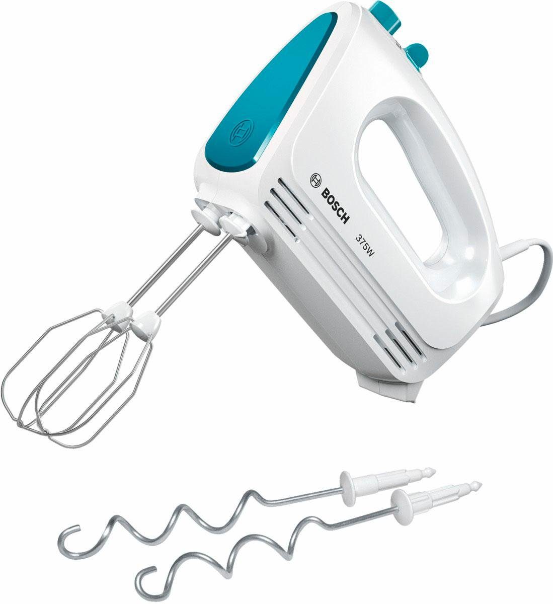 Handmixer CleverMixx MFQ2210D, Edelst. Rührbesen/Knethaken, 4 Stufen, weiß/blau