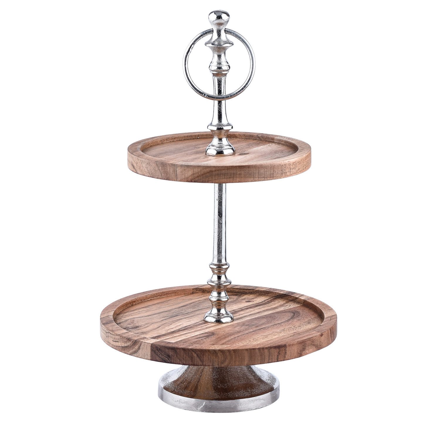 Marrakesch Orient & Mediterran Interior Etagere 2 Etagen Etagere Servierständer Akazienholz Amalie 34cm, Aluminium, Holz, (1-tlg), Handarbeit