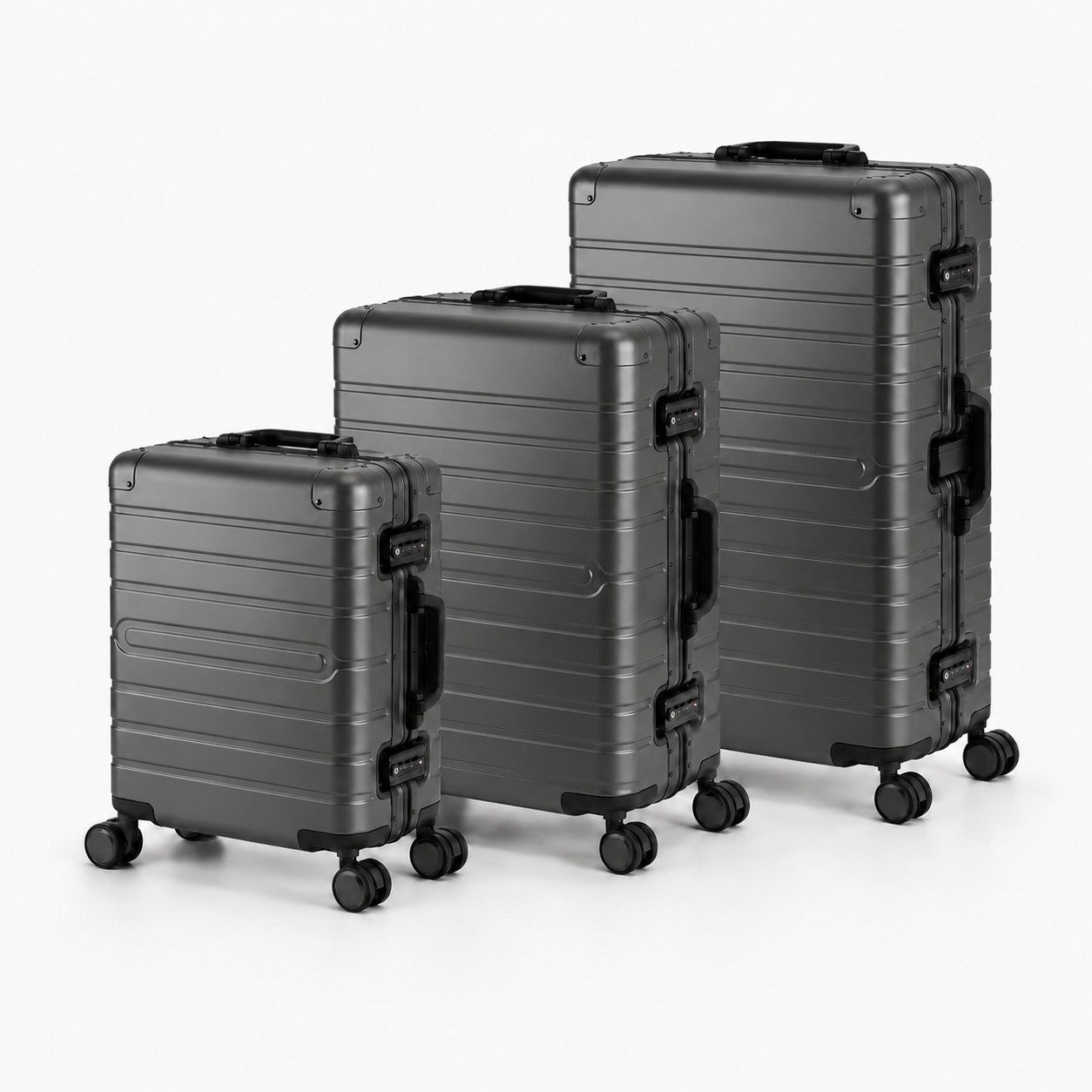 Travelhouse Kofferset 100% Aluminium OSLO - verschiedene Farben, 4 Rollen, (3 tlg., S+M+L), mit stabilem Aluminium-Gehäuse und verstärkten Ecken