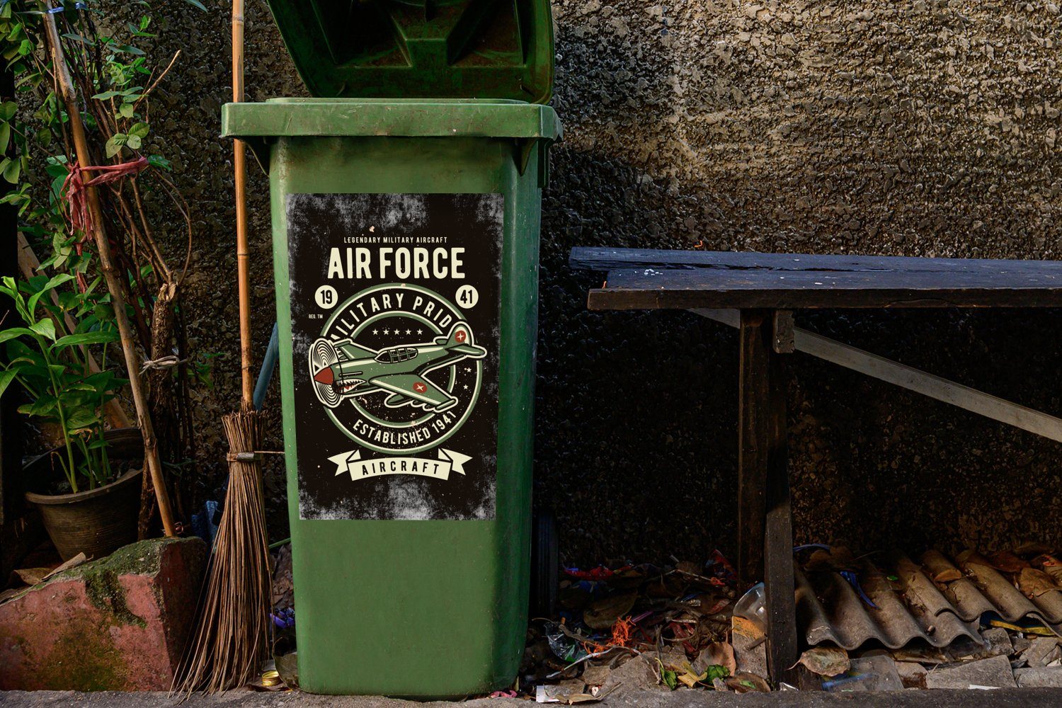 Abfalbehälter Mülleimer-aufkleber, Retro - - - Mülltonne, Sticker, MuchoWow (1 Zitat St), Wandsticker Flugzeug Mancave Container,