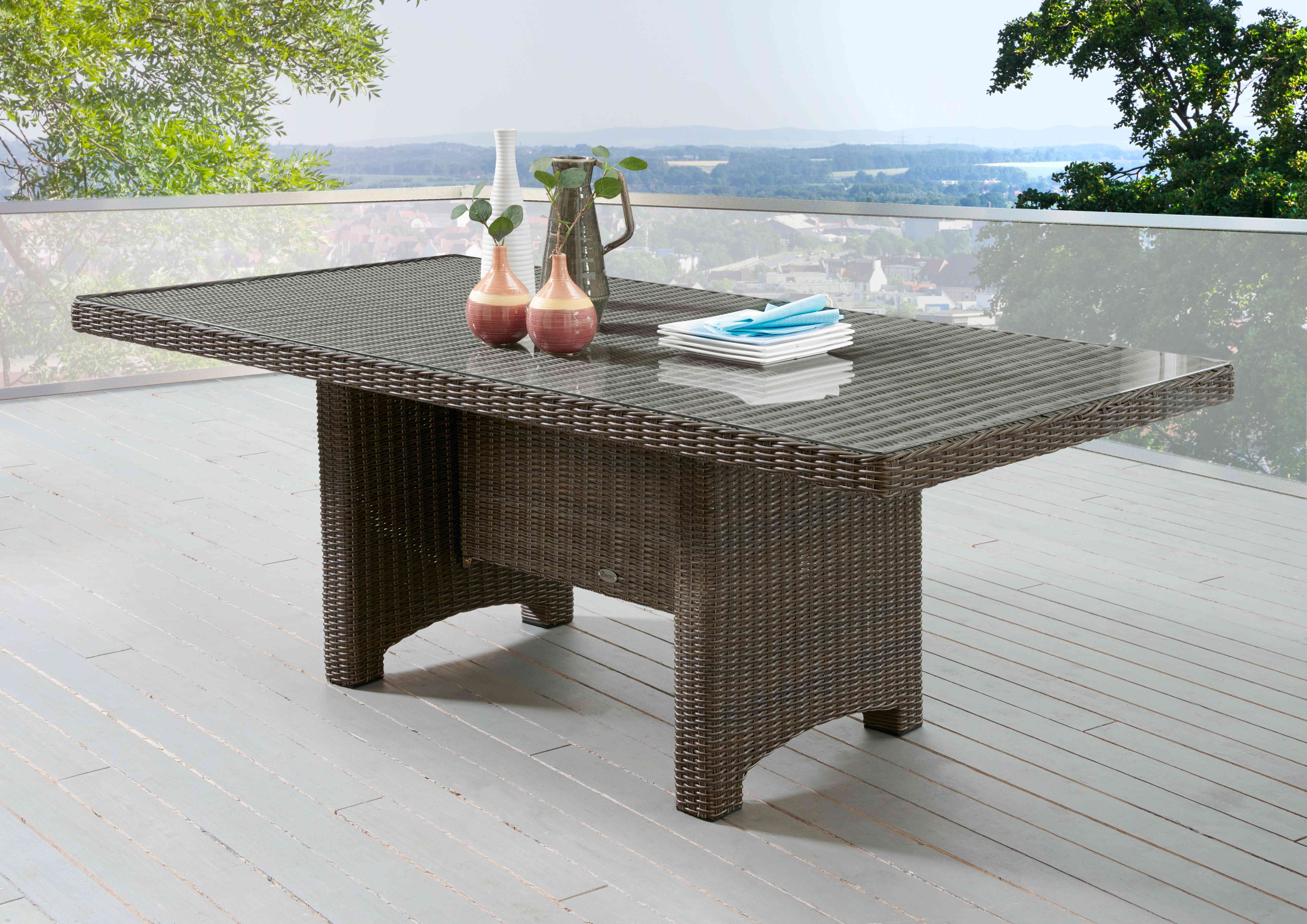 Destiny Gartentisch LUNA, 165x90/200x100 x 75 cm, rechteckig, aufgelegte Glasplatte