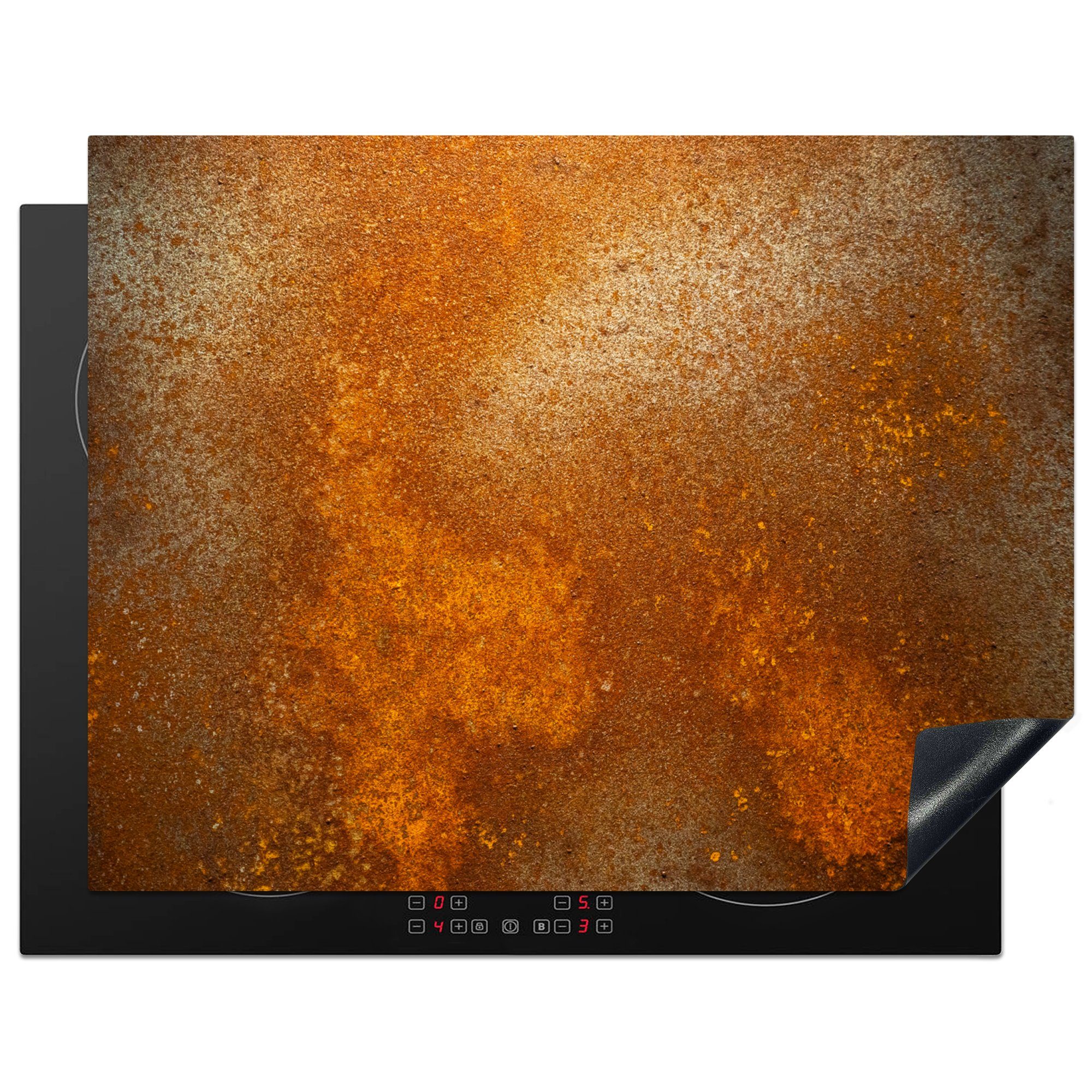 MuchoWow Herdblende-/Abdeckplatte Metall - Rost - Orange - Vintage - Industriell, Vinyl, (1 tlg), 77x59 cm, Ceranfeldabdeckung, Arbeitsplatte für küche