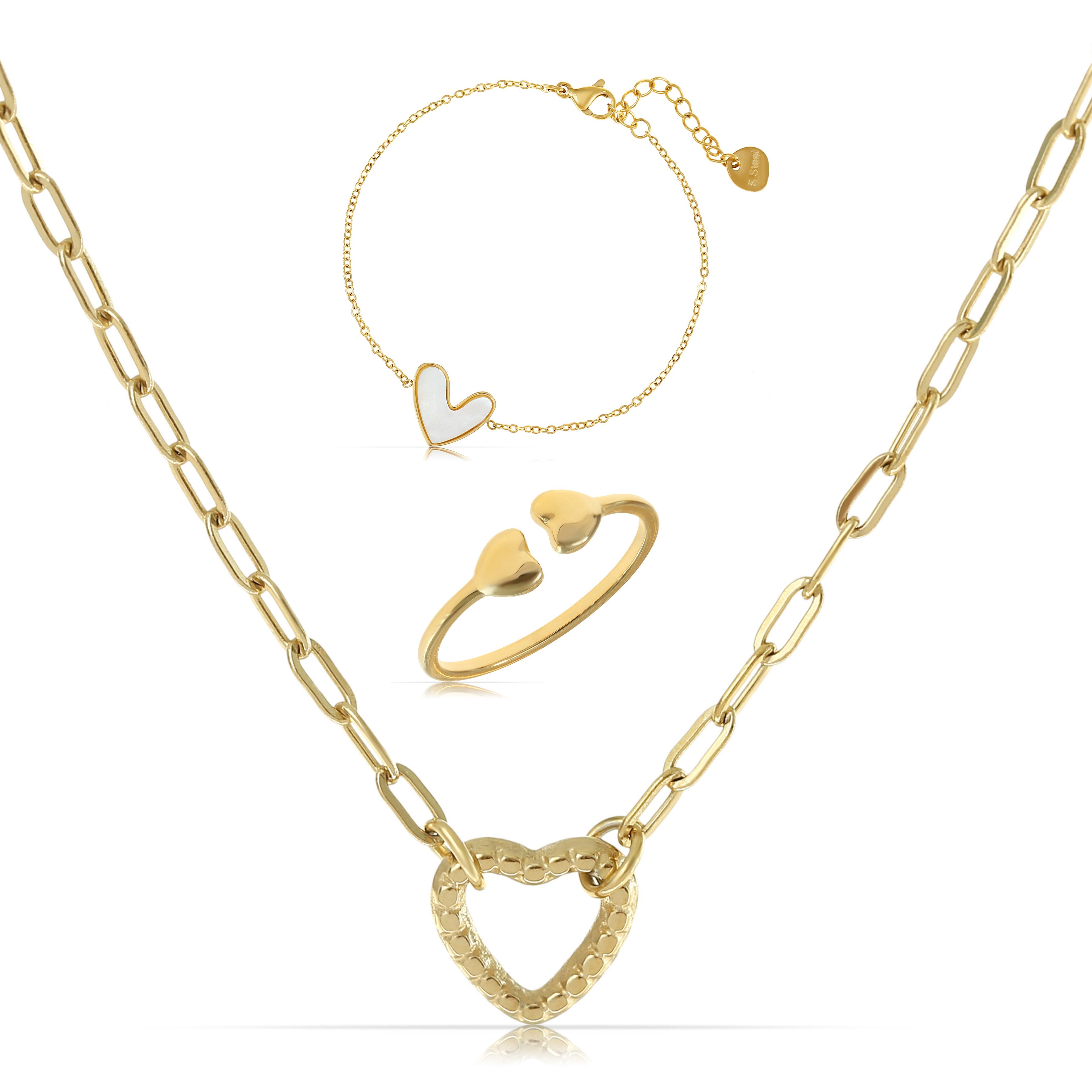 Made by Nami Ювелирные изделияset Mehrteilig Damen Gold aus Edelstahl Wasserfest, Halskette - Armband + Серьги - Hypoallergen - Wasserfest