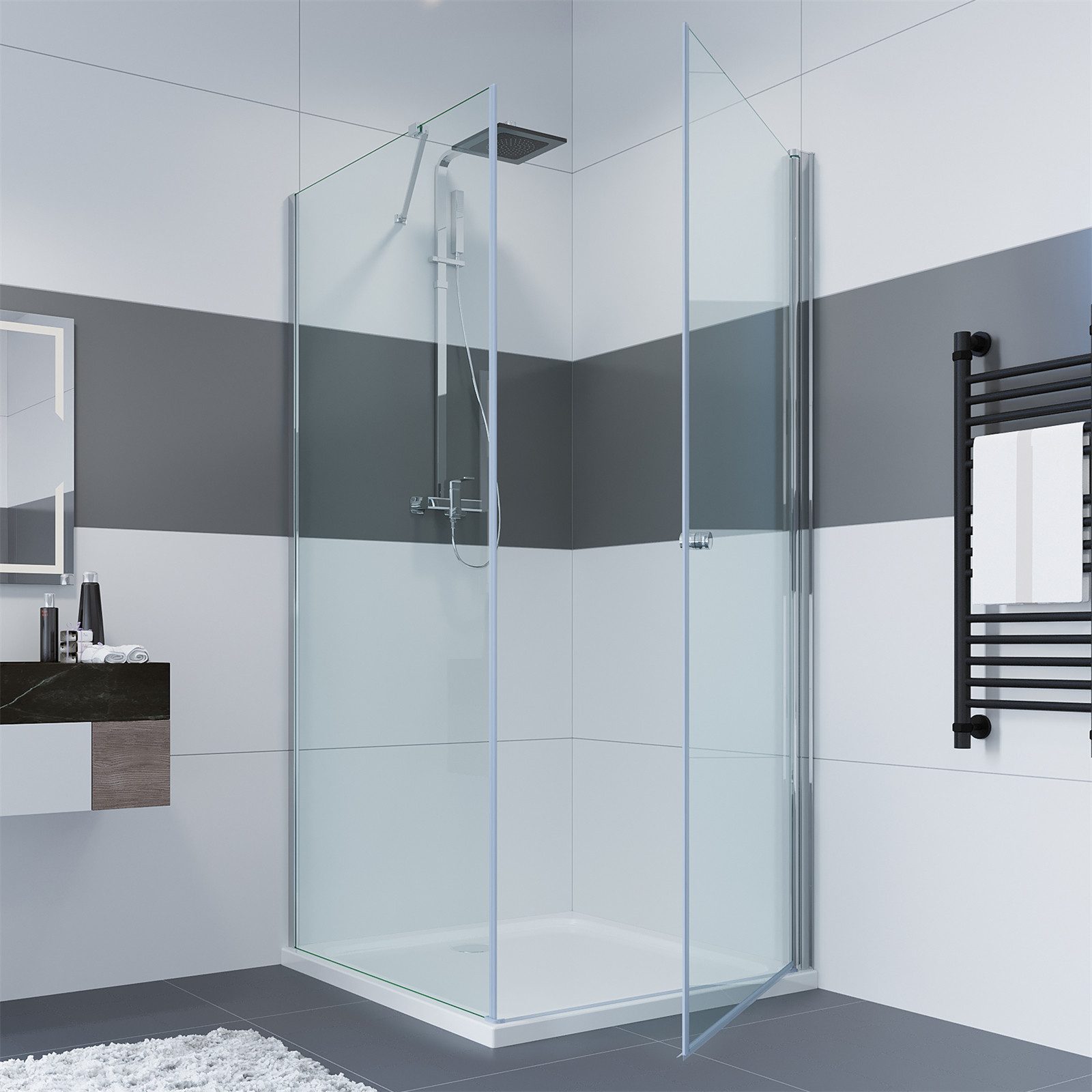 IMPTS Eckdusche Duschkabine mit Seitenwand Eckeinstieg Pendeltür, BxT: 90x7 günstig online kaufen