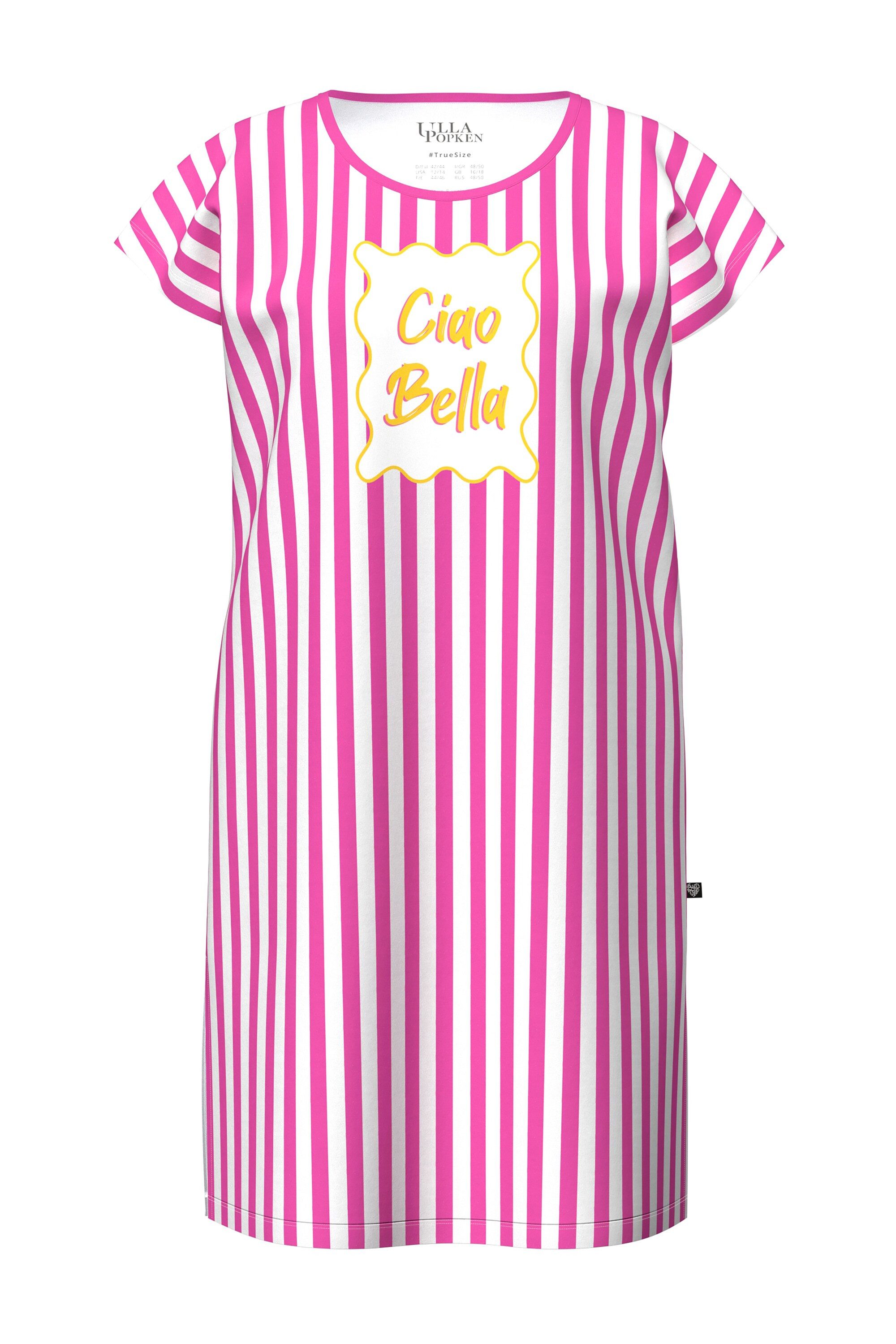 Ulla Popken Longshirt Bigshirt Streifen Schriftzug Rundhals Cap-Ärmel