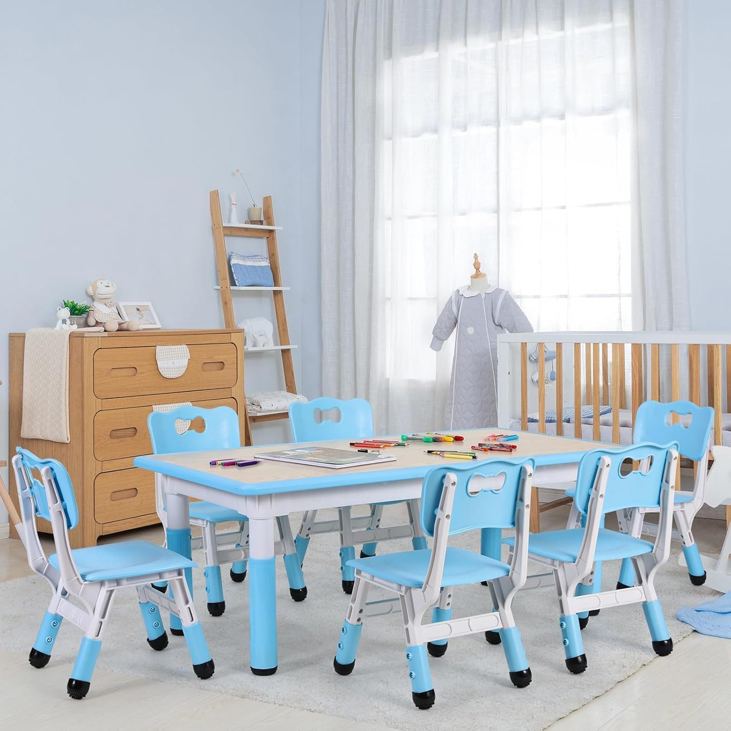 TLGREEN Kindertisch mit 6 Stühlen, Kindertischgruppe günstig online kaufen