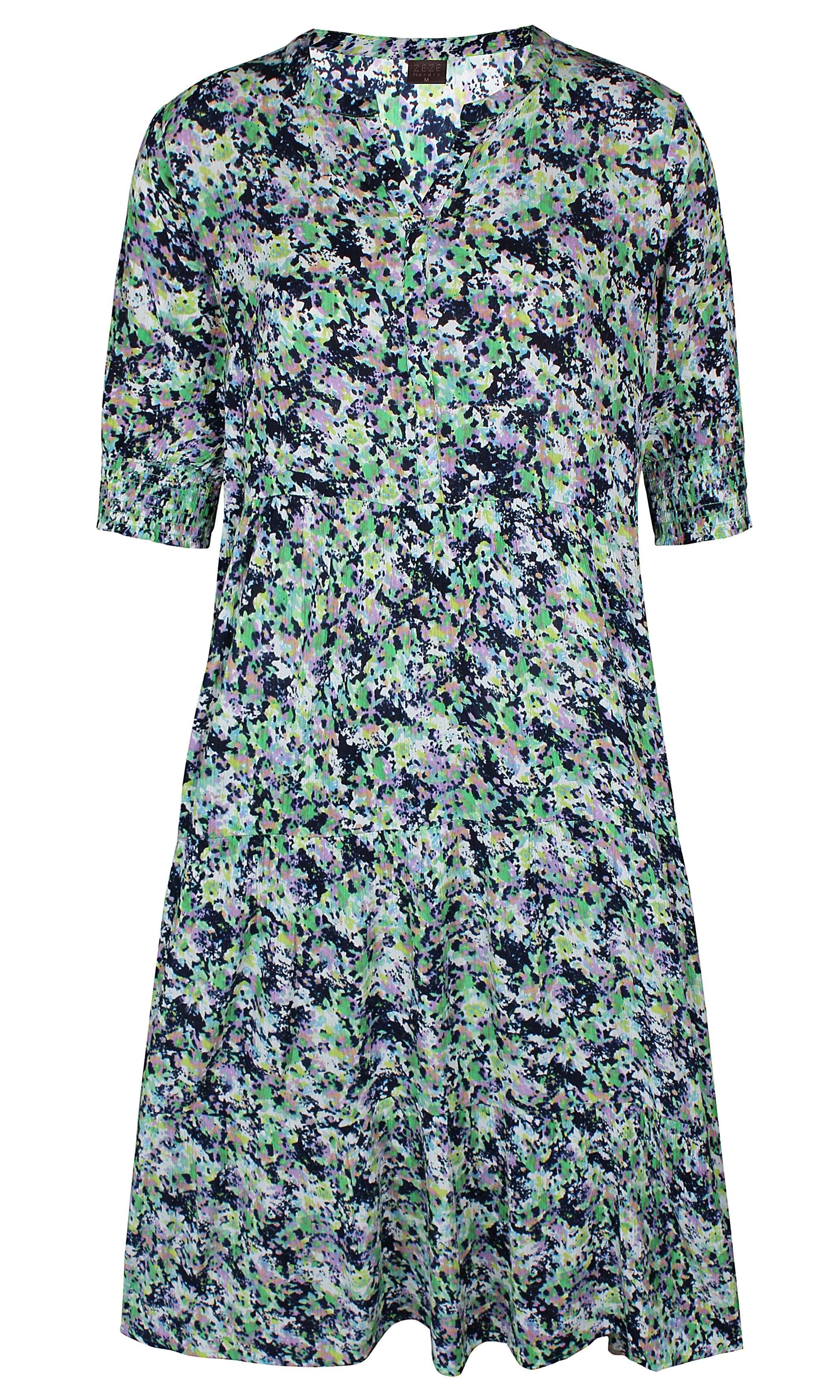 ZE-ZE Nordic Blusenkleid gemustert Kleid Print midi länge allover