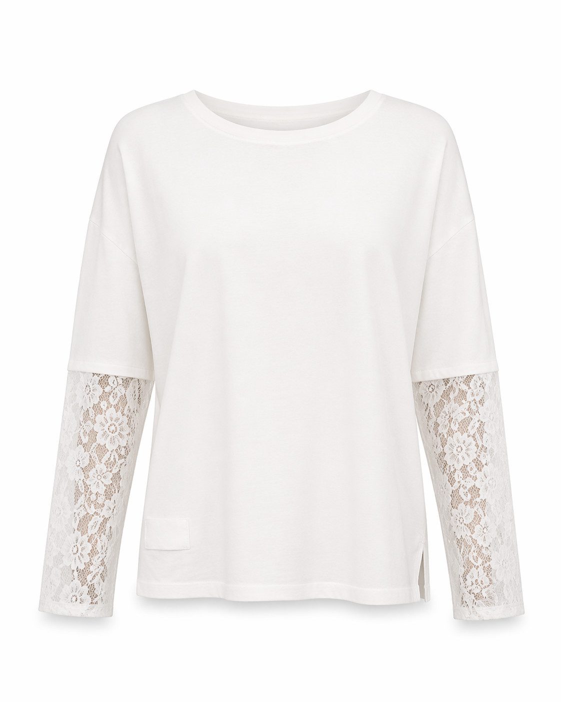 Freeman T. Porter Langarmshirt Teza Summer Lace Bluse - T-Shirt Damen - Oversize Shirt weiß
