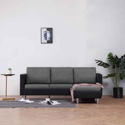 vidaXL Sofa 3-Sitzer-Sofa mit Kissen Schwarz Kunstleder