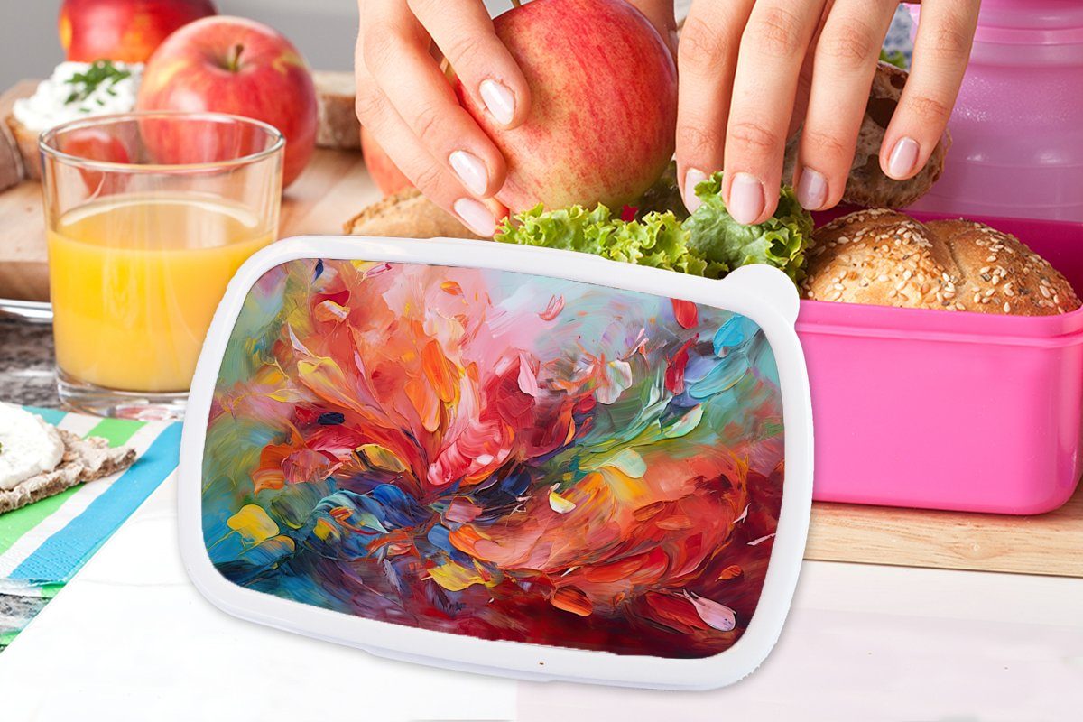Kunststoff rosa Brotbox MuchoWow Snackbox, Farbenfroh, Mädchen, Abstrakt Kinder, Lunchbox Erwachsene, Kunst - Kunststoff, für (2-tlg), - Brotdose Ölgemälde -
