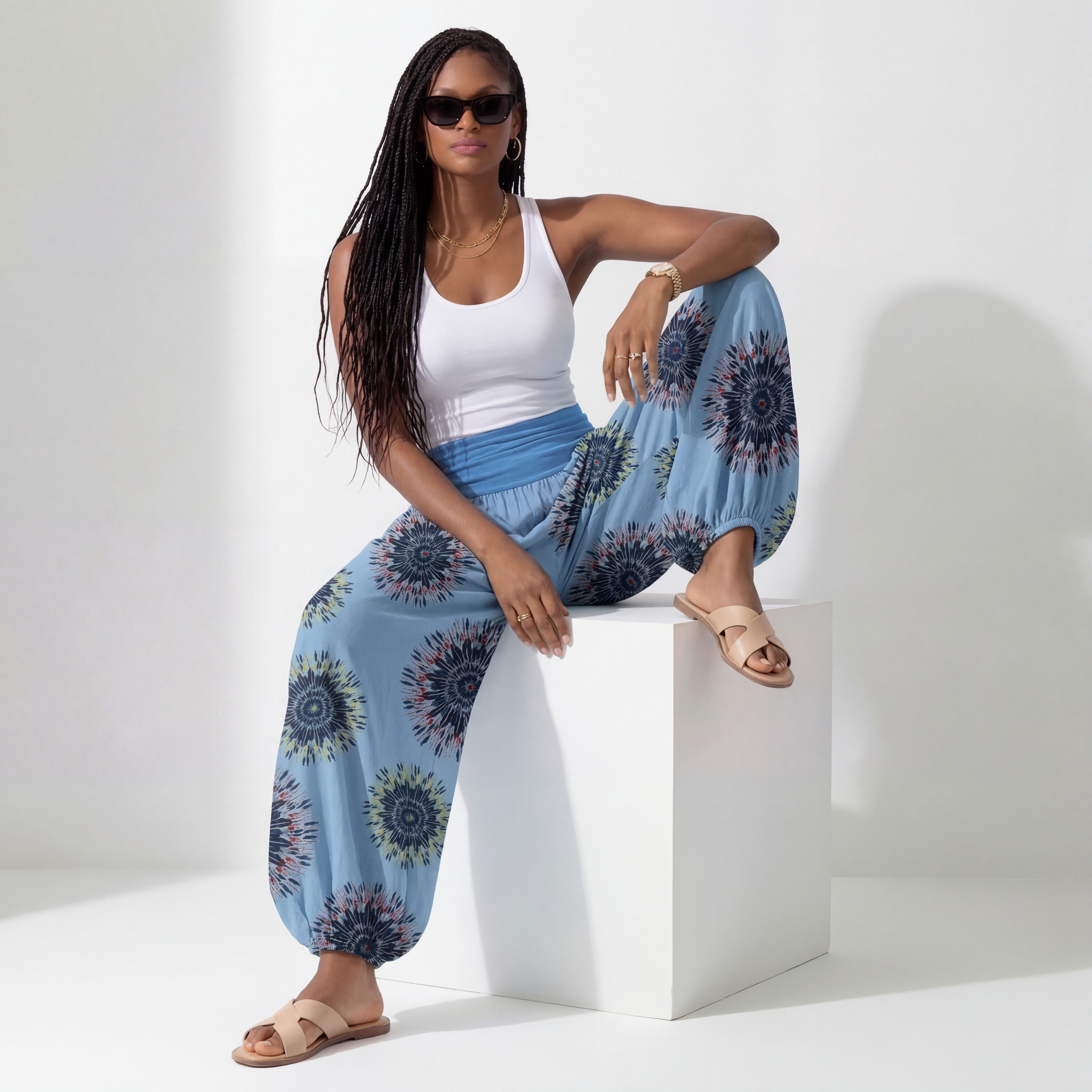 YC Fashion & Style Strandhose Haremshose mit Allover-Print und breitem Bund One Size mit elastischem Bund