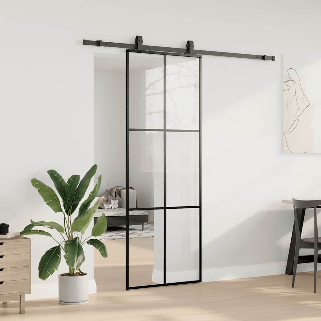 Thumbnail - vidaXL Schiebetür Schiebetür mit Beschlag Schwarz 76x205 cm ESG-Glas