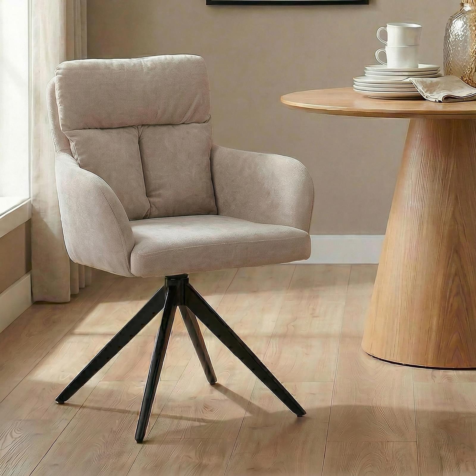 IDIMEX Esszimmerstuhl ELARA, Polsterstuhl mit hoher Rückenlehne, 360° drehbar Chenille-Stoff Beige