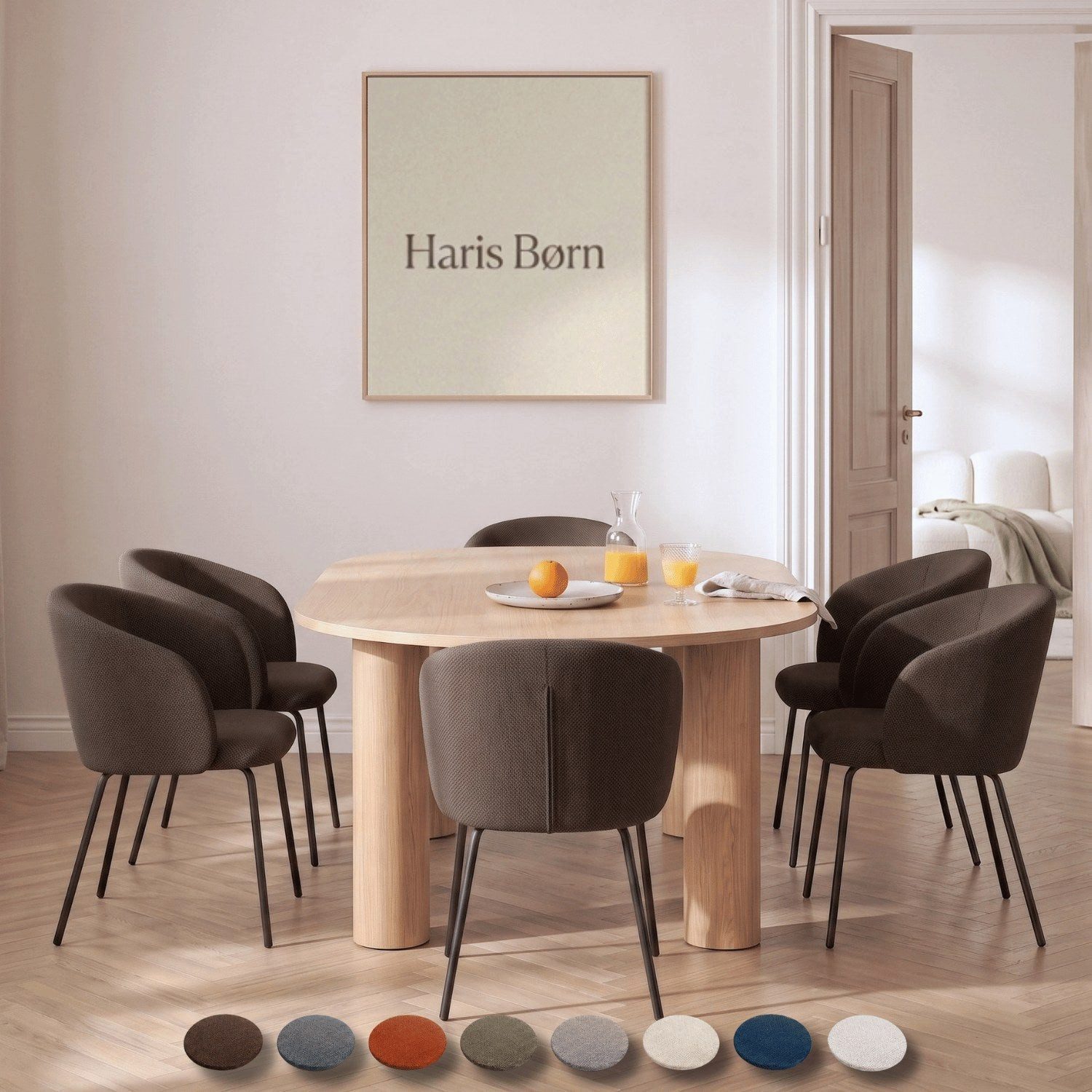 Haris Børn Esszimmerstuhl mit Armlehnen NØR - Hochwertige Polsterstühle für Esszimmer (Set, 6 St), Braun - Premium Esszimmer Stühle & Wohnzimmer Stühle