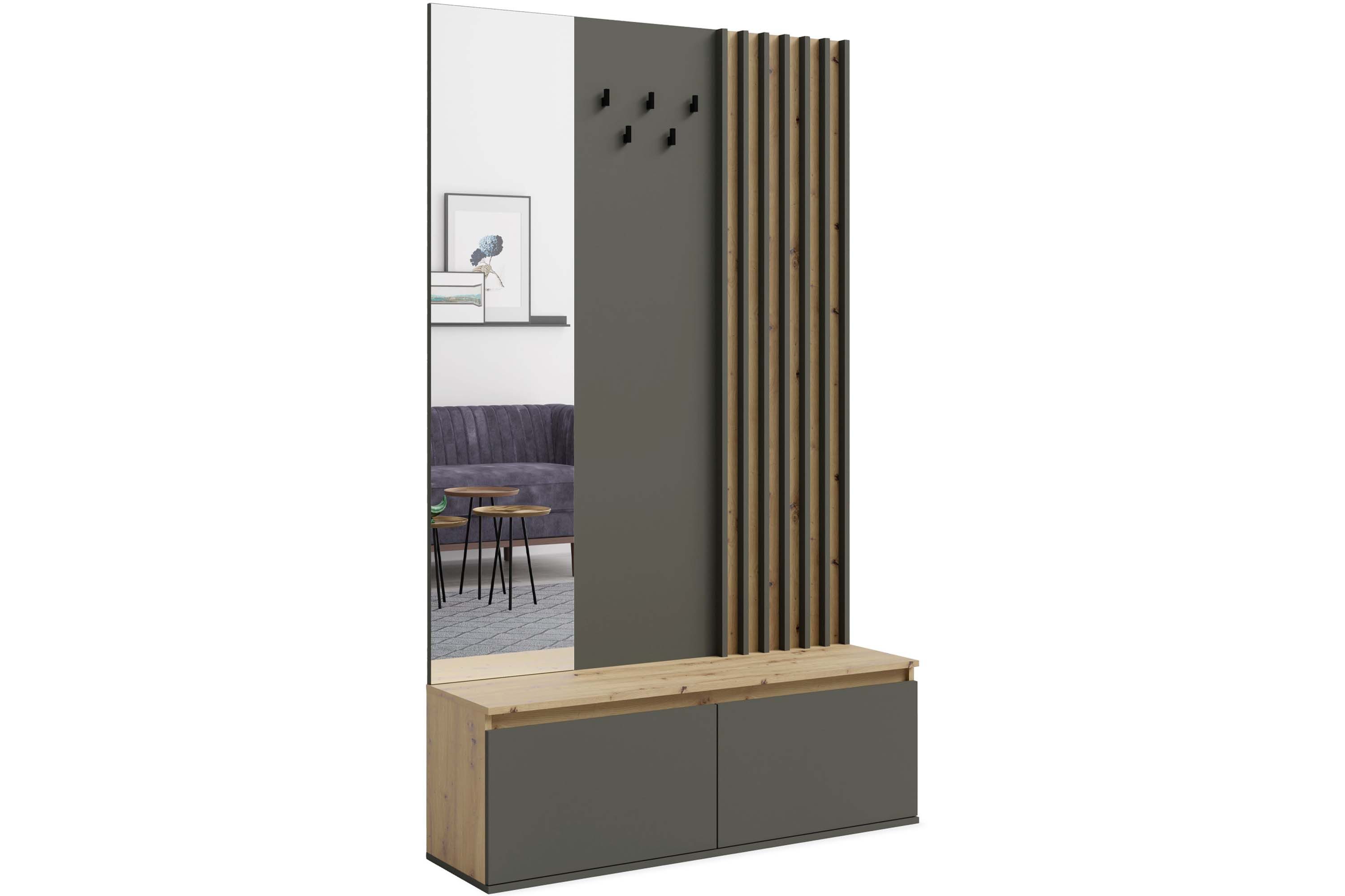 KONSIMO® Garderoben-Set CORRIDI Garderoben-Set, 5 Kleiderhaken, hergestellt in der EU, mit Spiegel, dekorative Lamellen, Modern design