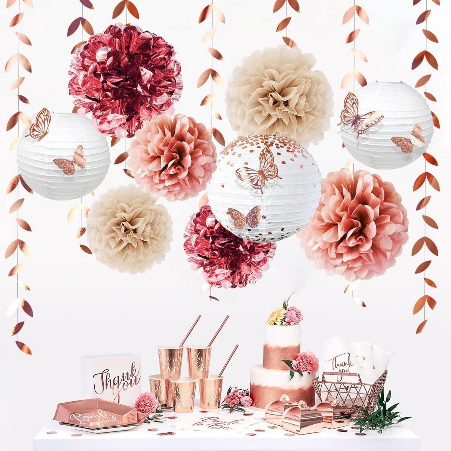 LuxusKollektion Girlande Roségold Partydeko Set 18tlg. mit Schmetterlingen