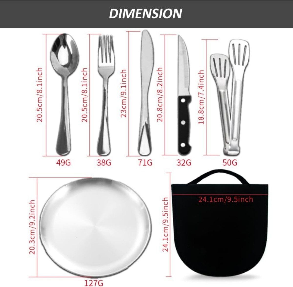 VEKROBOT Besteck-Set Outdoor Set Leichtes Besteck für Camping Picknick Komplettausstattung (1-tlg), 1 Personen, Außerhaus Geschirrset für Camping