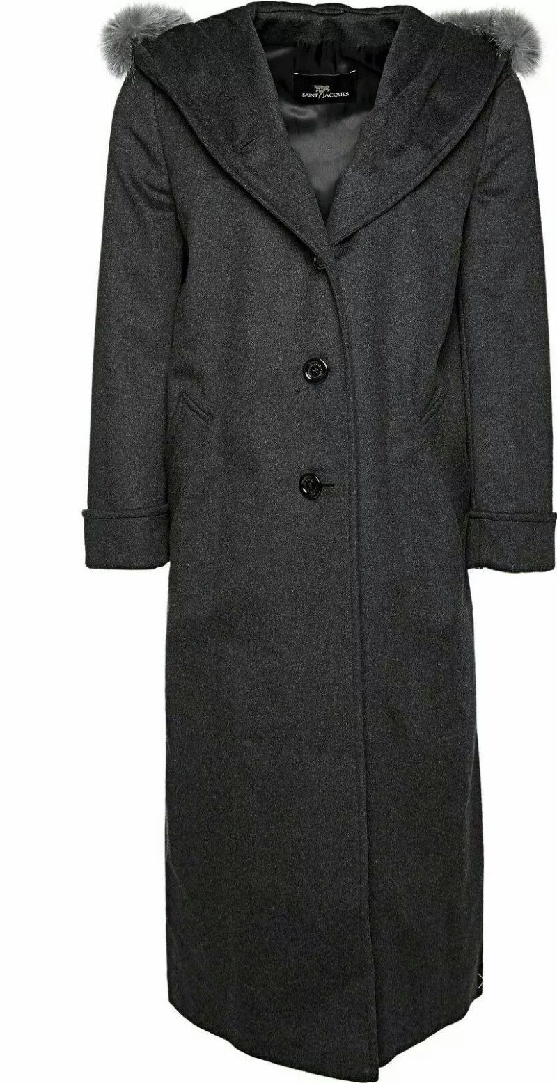 SAINT JACQUES Langmantel Mantel Damen Kunstpelz Kapuze Lang Parka Jacke Langer, figurbetonter Schnitt mit eleganter Silhouette