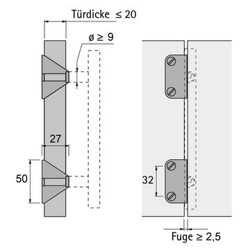 SO-TECH® Möbelbeschlag Griffadapter für Schiebetüren, maximale Türdicke 20 mm (1 St), Möbelgriffadapter für Faltschiebetüren, Chrom poliert