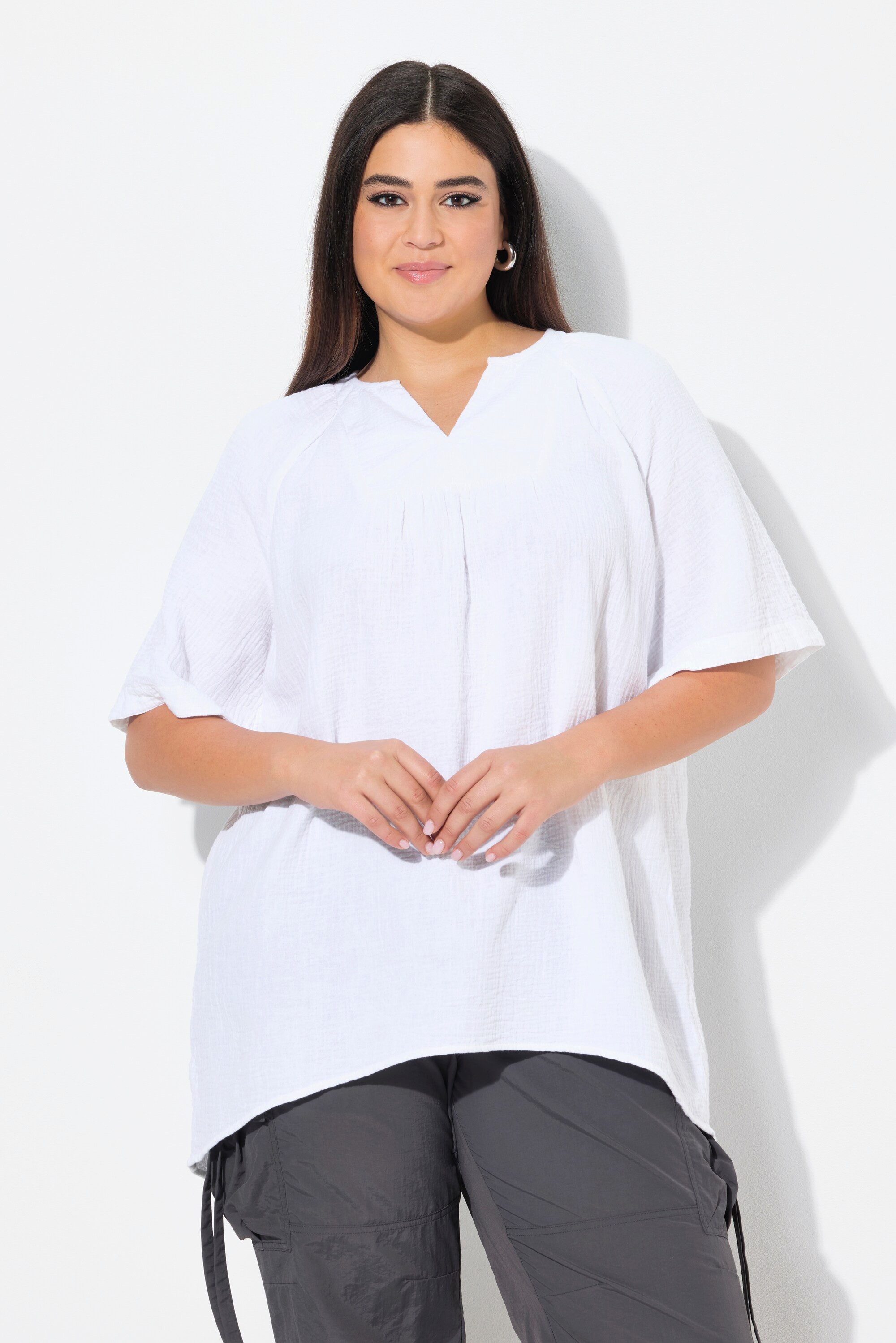 Ulla Popken Tunika Musselin-Bluse A-Linie Tunika-Ausschnitt günstig online kaufen