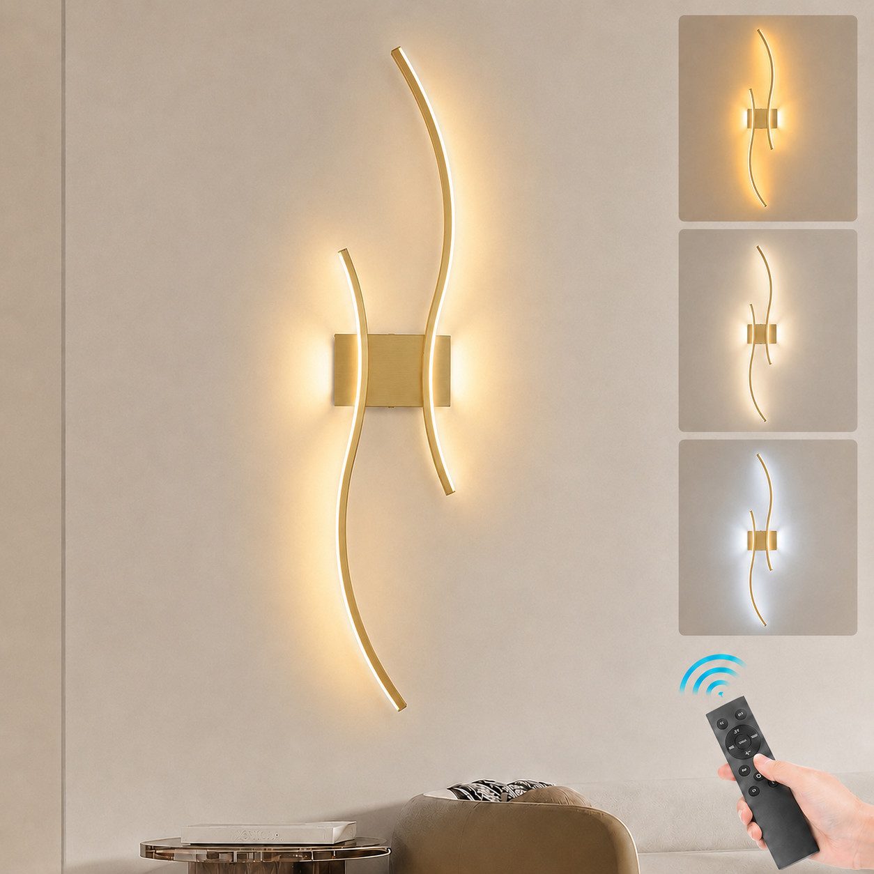 Lapamax LED Wandleuchte Akku Wandleuchte Innen, Dimmable, 3000K-6500K, LED, 3 Lichtfarben, für Wohnzimmer Schlafzimmer Flur Treppen