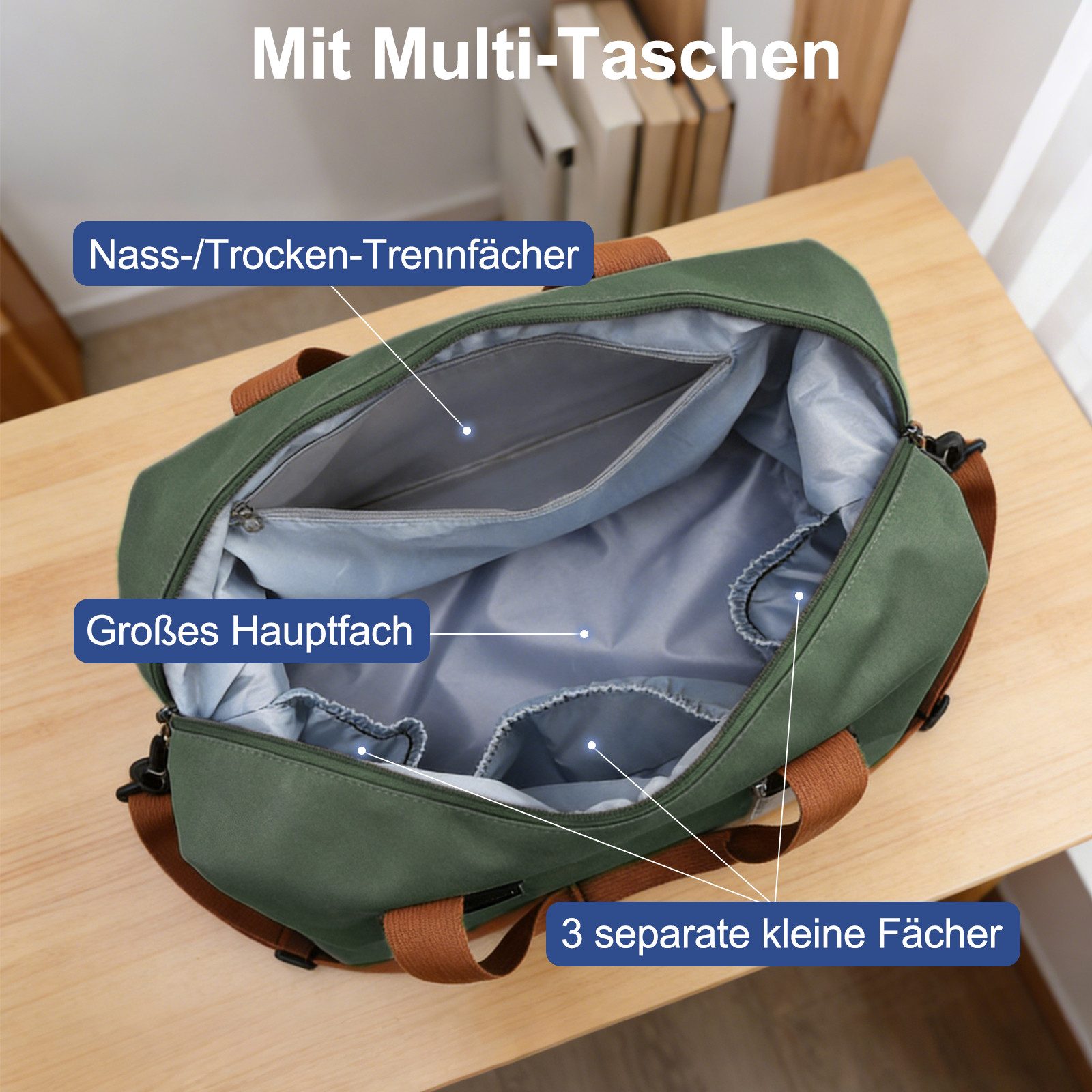 inschimmer Reisetasche Sporttasche Fitnesstasche mit Schuhfach & Nassfach für Reisen Arbeiten – Bild 3 von 5
