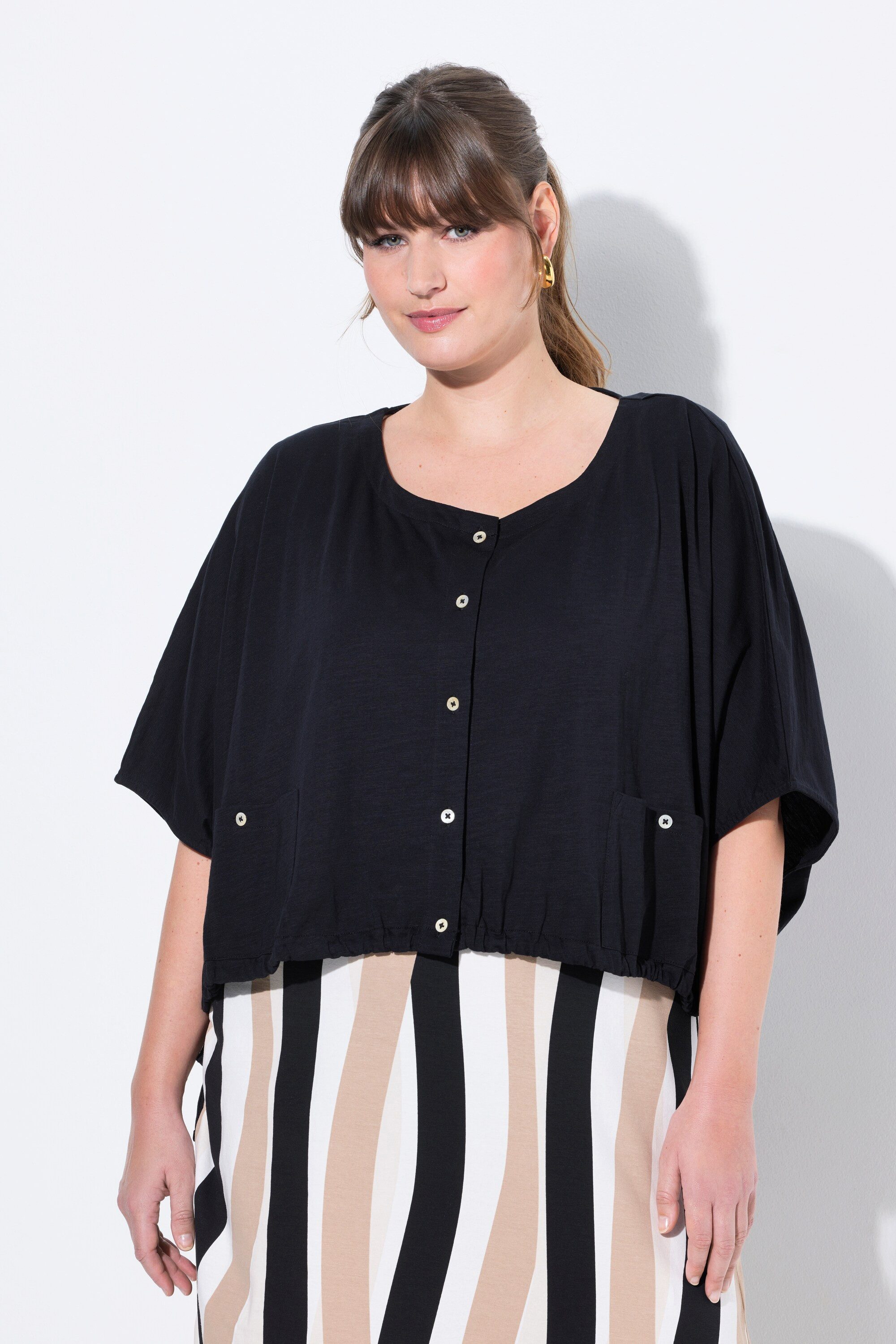 Ulla Popken Longtop Shirt Saumband Rundhals günstig online kaufen