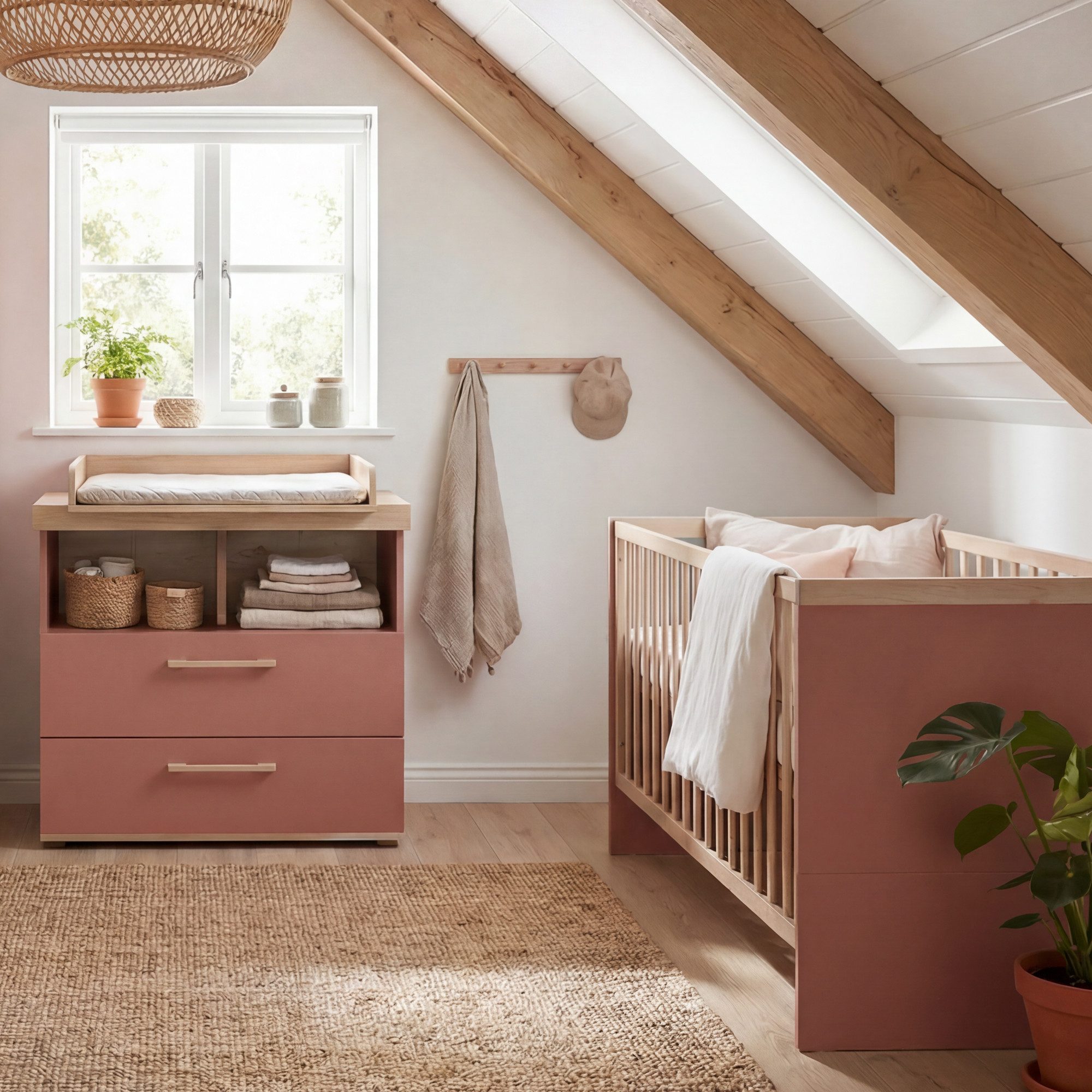 roba® Babymöbel-Set Jimmy 2-teilig - stabil aus Holz - MADE in EUROPE - Dekor in Eiche, (Set, Babybett 70 x 140 cm mitwachsend - Wickelkommode Soft Close Schubladen), Skandi Design - moderne Farben - langlebige Kinderzimmermöbel