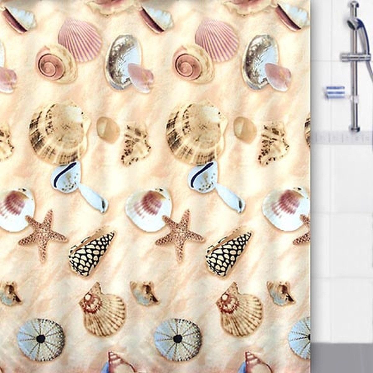 Euroshowers GmbH Duschvorhang Muschelmotiv Sand 180 × 200 cm Polyester mit 12 Ringen Breite 180 cm