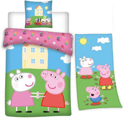Kinderbettwäsche »Peppa Pig - Peppa Wutz - Bettwäsche-Set, 135x200 cm und Badetuch, 75x150 cm«, Peppa Pig, 100% Baumwolle