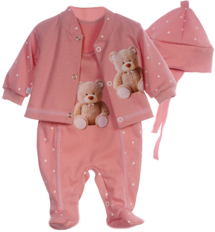 La Bortini Strampler Baby Anzug Erstlingsausstattung Set in Puderrosa mit Hasen aus reiner Baumwolle, 44 50 56 62 68 74