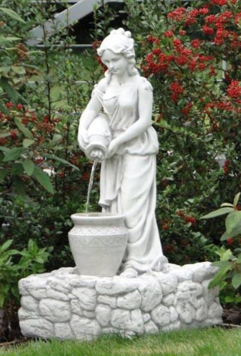 Casa Padrino Skulptur Jugendstil Wasserspeier Skulptur Frau mit Krügen Grau 45 x 51 x H. 98 cm - Elegante Wasserspeier Stein Figur - Barock & Jugendstil Garten Deko Accessoires