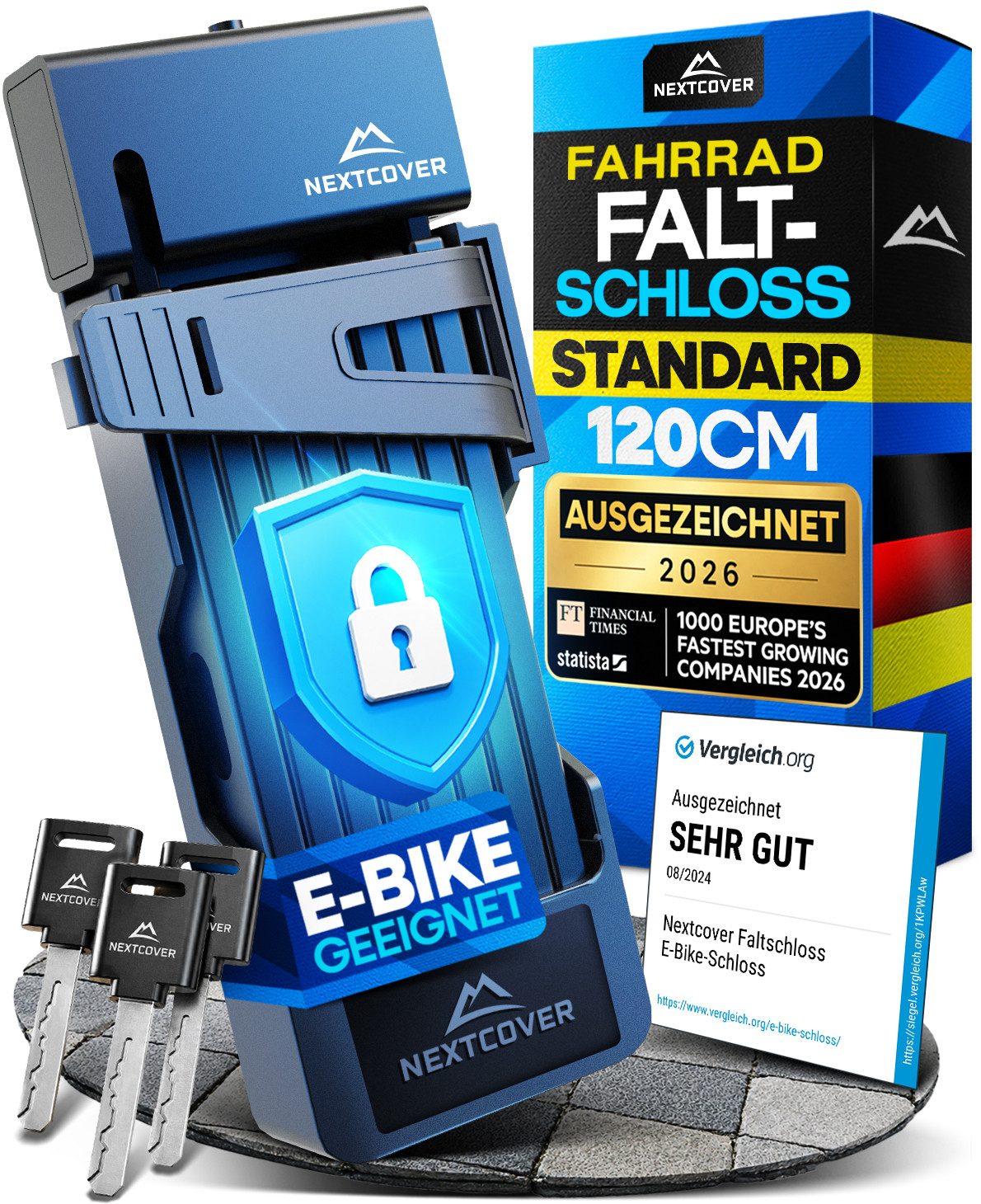 Nextcover Faltschloss NEXTCOVER® Faltschloss Fahrrad mit SteelSecure-Technologie