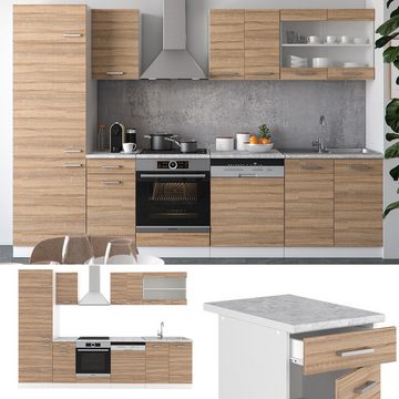 Livinity® Küchenzeile R-Line, Sonoma/Weiß, 300 cm, AP Eiche