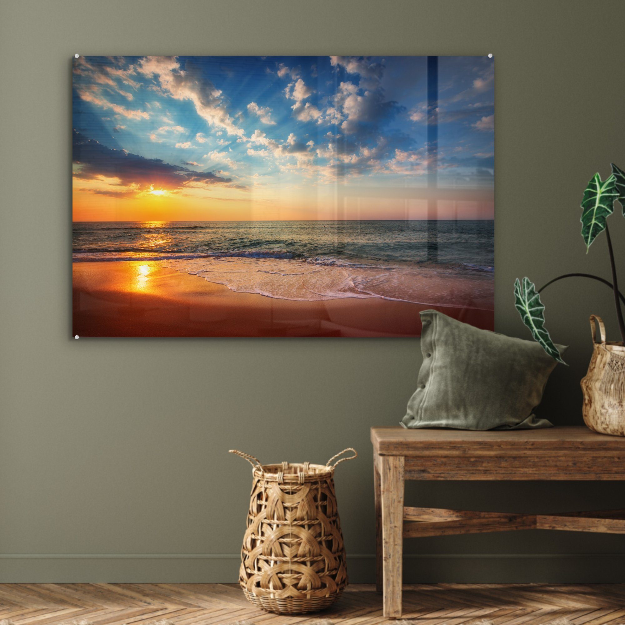 Sonnenuntergang Strand MuchoWow - Acrylglasbild Acrylglasbilder - Meer, (1 Wohnzimmer & Schlafzimmer St),