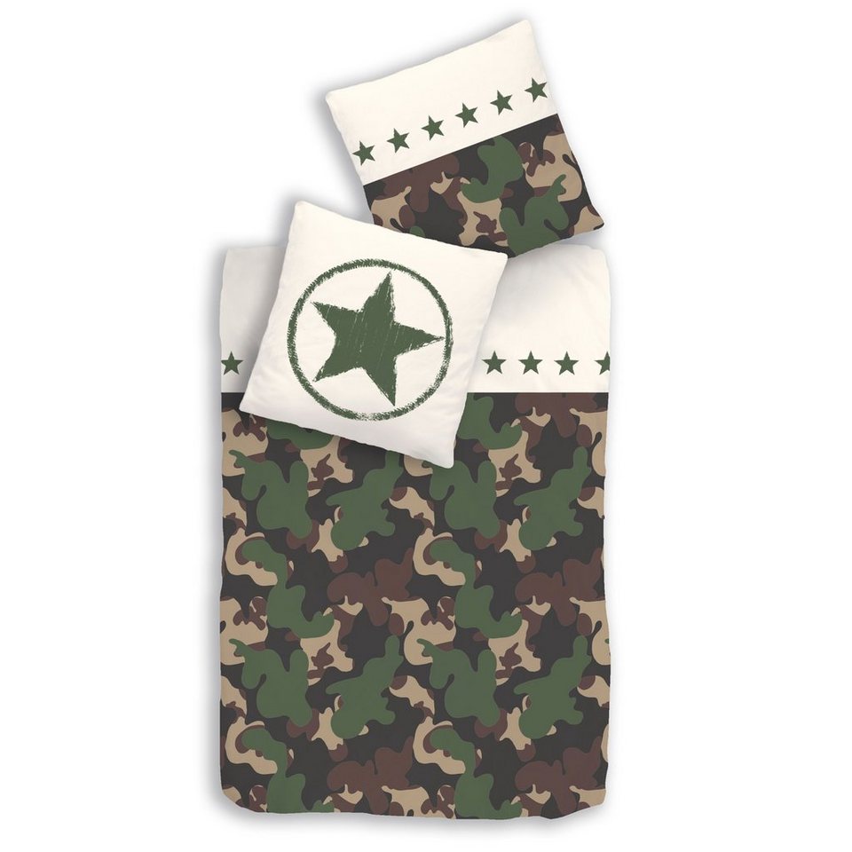 80x80 135x200 cm Camouflage Sterne Bettwäsche · Militär Army Tarnlook · 2 tlg