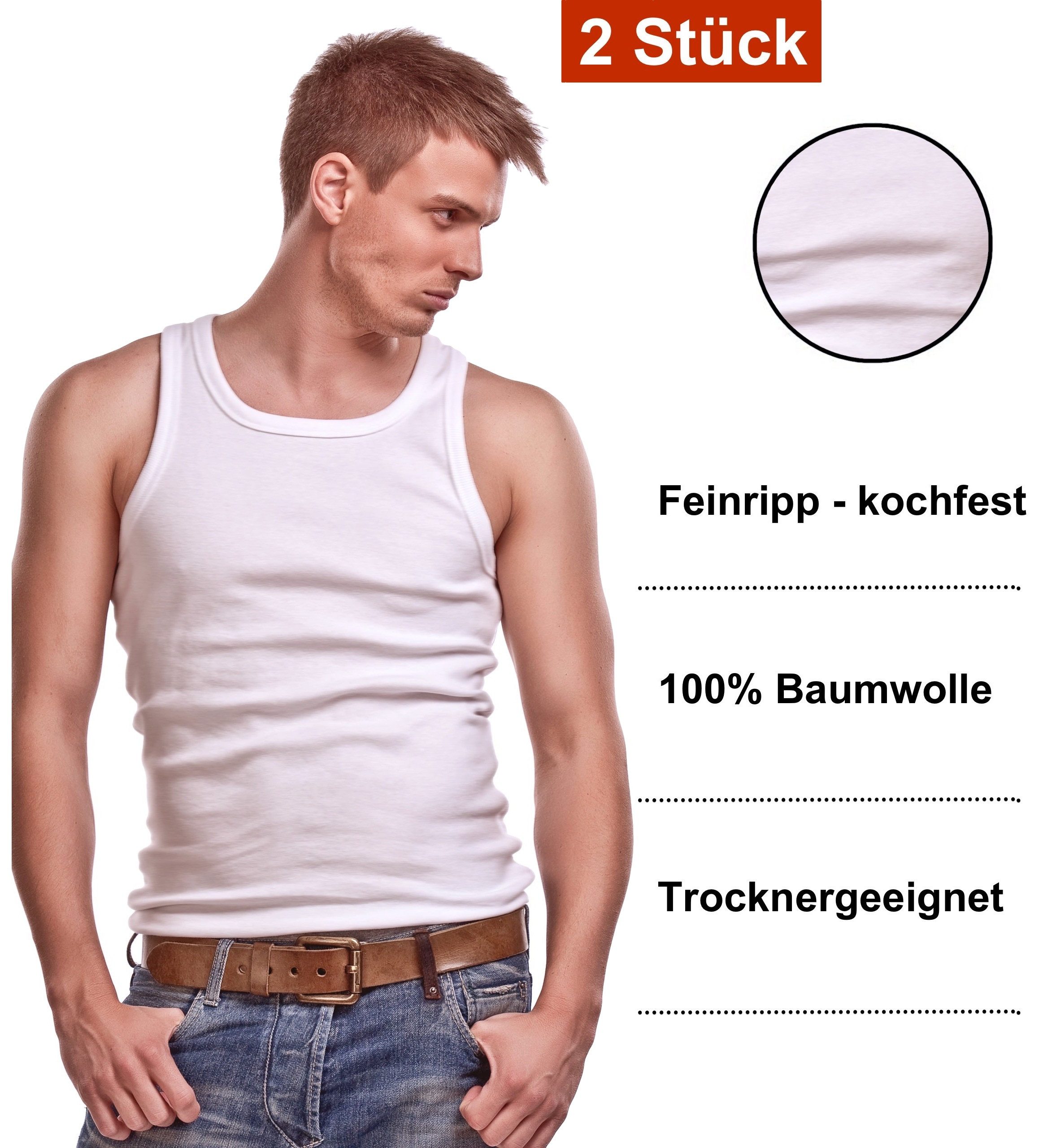 Achselhemd Tank Top Achselshirt weiss Unterhemd glatt 100% Baumwolle Feinripp