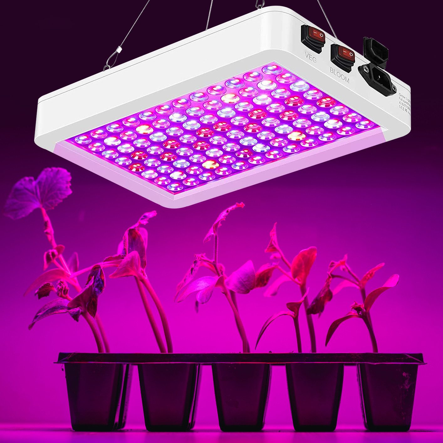 Rosnek Pflanzenlampe Vollspektrum LED mit Dual-Chip & Doppel-Schalter, LED fest integriert, Mit verstellbarer Seilaufhängung, für Winter & Indoor Veg/Bloom