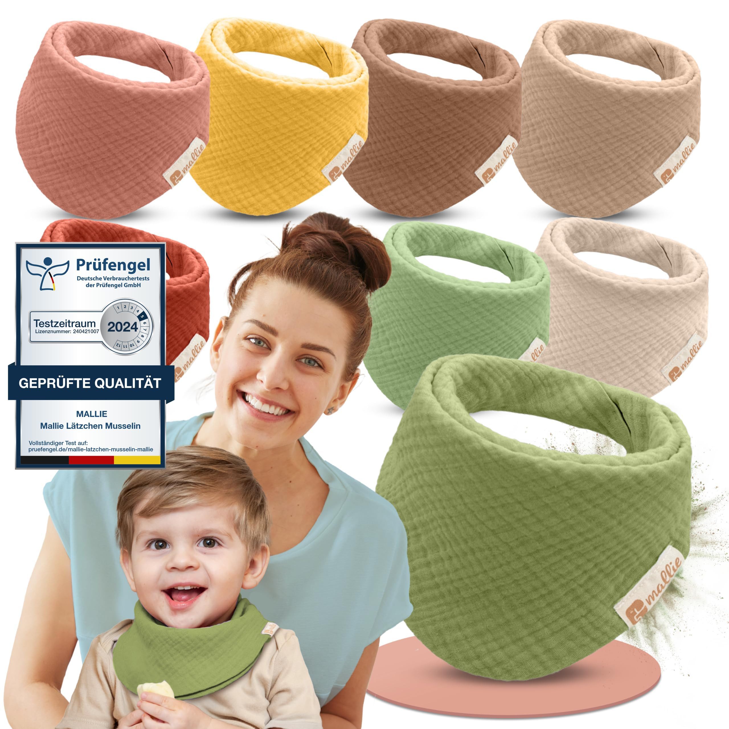 Mallie Lätzchen Musselin Lätzchen Baby im 6er oder 8er Set, (Als Bibs, Dreieckstuch Baby, Baby Lätzchen -, 8-St., Musselin Halstuch Baby, Musselintücher Baby und Babylätzchen), Sabberlätzchen Baby Halstücher Baby