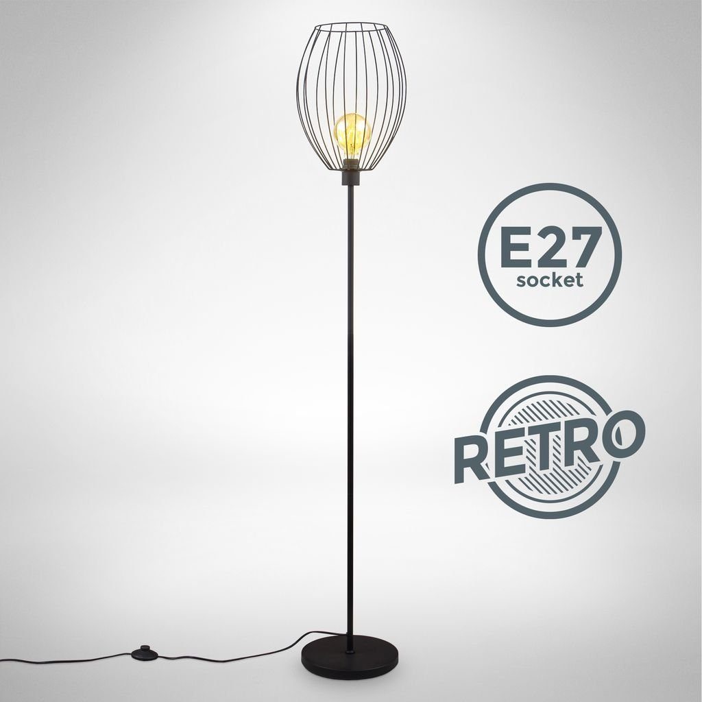 B.K.Licht Stehlampe Stehleuchte Retro Trittschalter Höhe 159,6 cm Metall - BKL1459, ohne Leuchtmittel, E27 Schwarz Vintage Industrial Draht-Stil