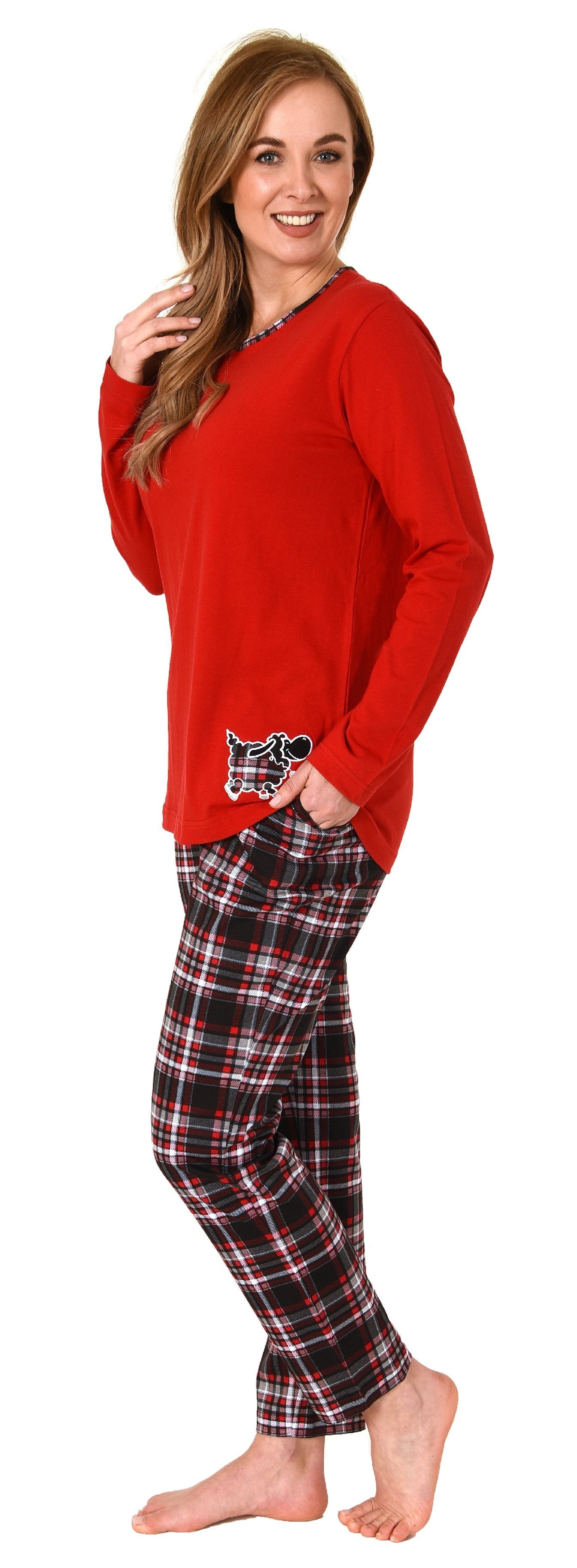 auch Pyjama süssen in Übergrößen rot Karohose mit Normann - Damen Tiermotiv Pyjama und