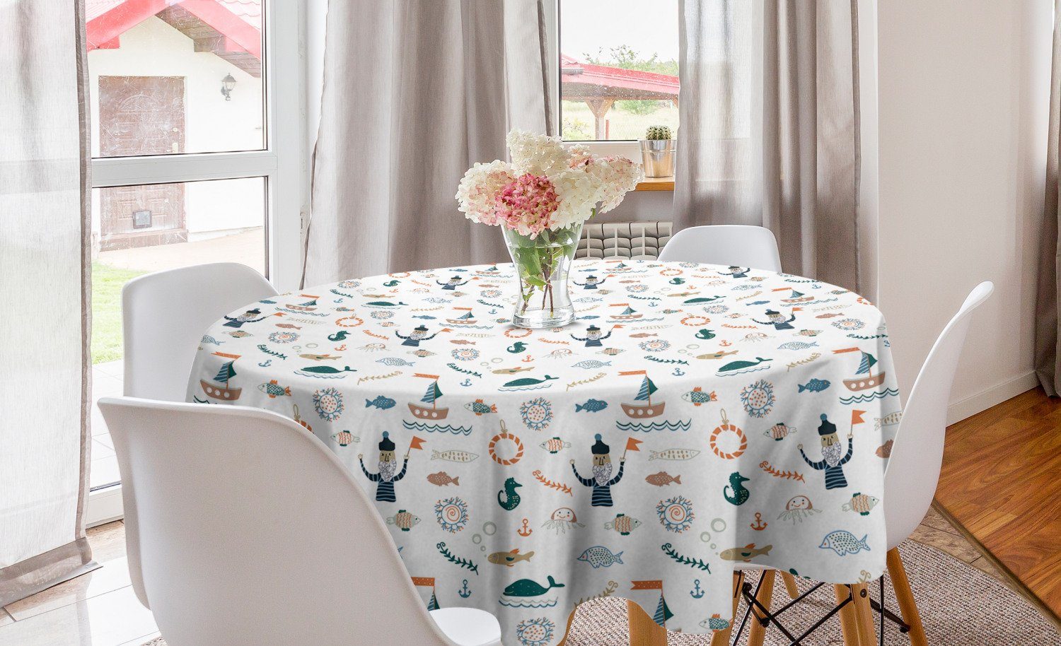 Abakuhaus Tischdecke Kreis Tischdecke Abdeckung für Esszimmer Küche Dekoration, Matrose Algen Schiff Sailorman Algen | Tischdecken