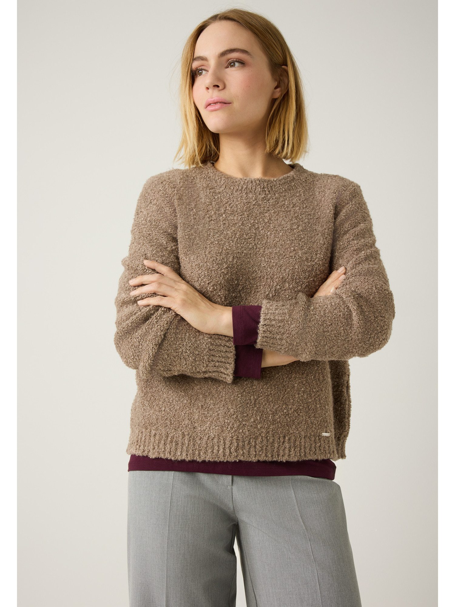 MORE&MORE Rundhalspullover Rundhalspullover mit Bouclé-Struktur günstig online kaufen