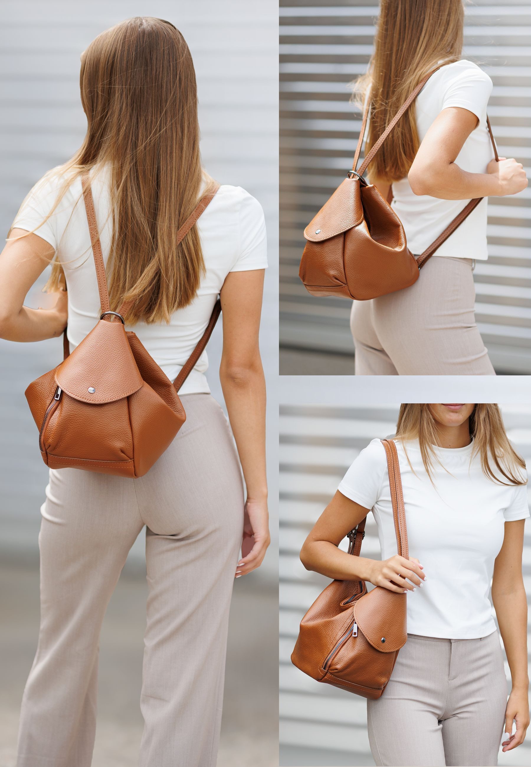 Caspar Cityrucksack 2in1 Leder Schultertasche Damen günstig online kaufen