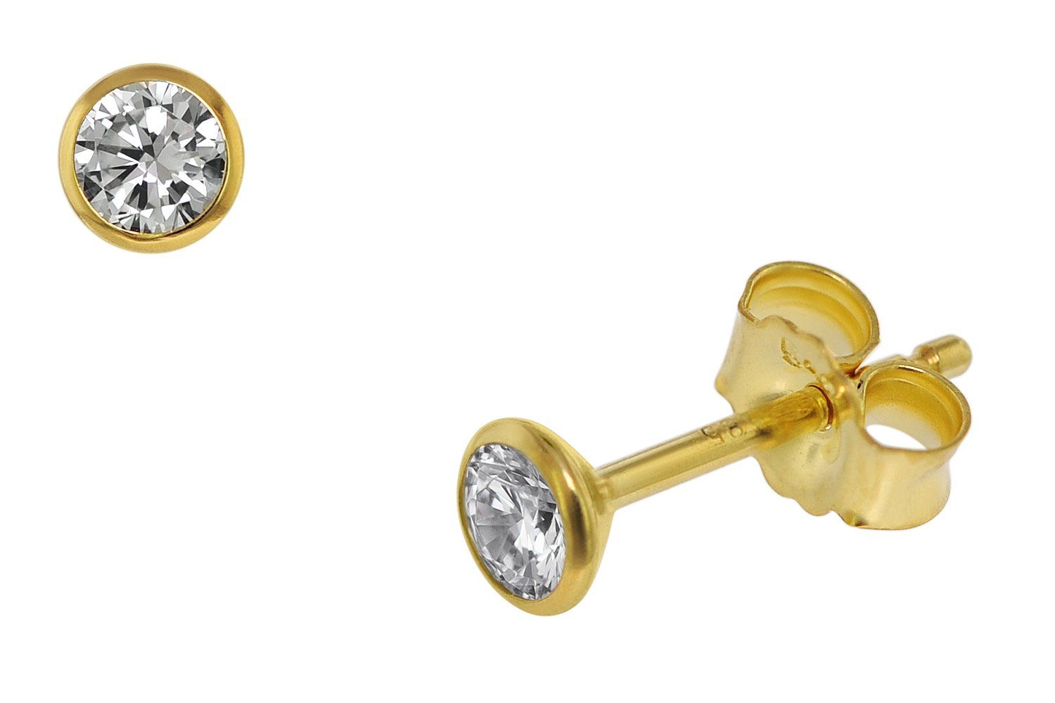 trendor Paar Серьги-гвоздики für 585 Gold (14 Kt) Zirkonia 3,5 mm